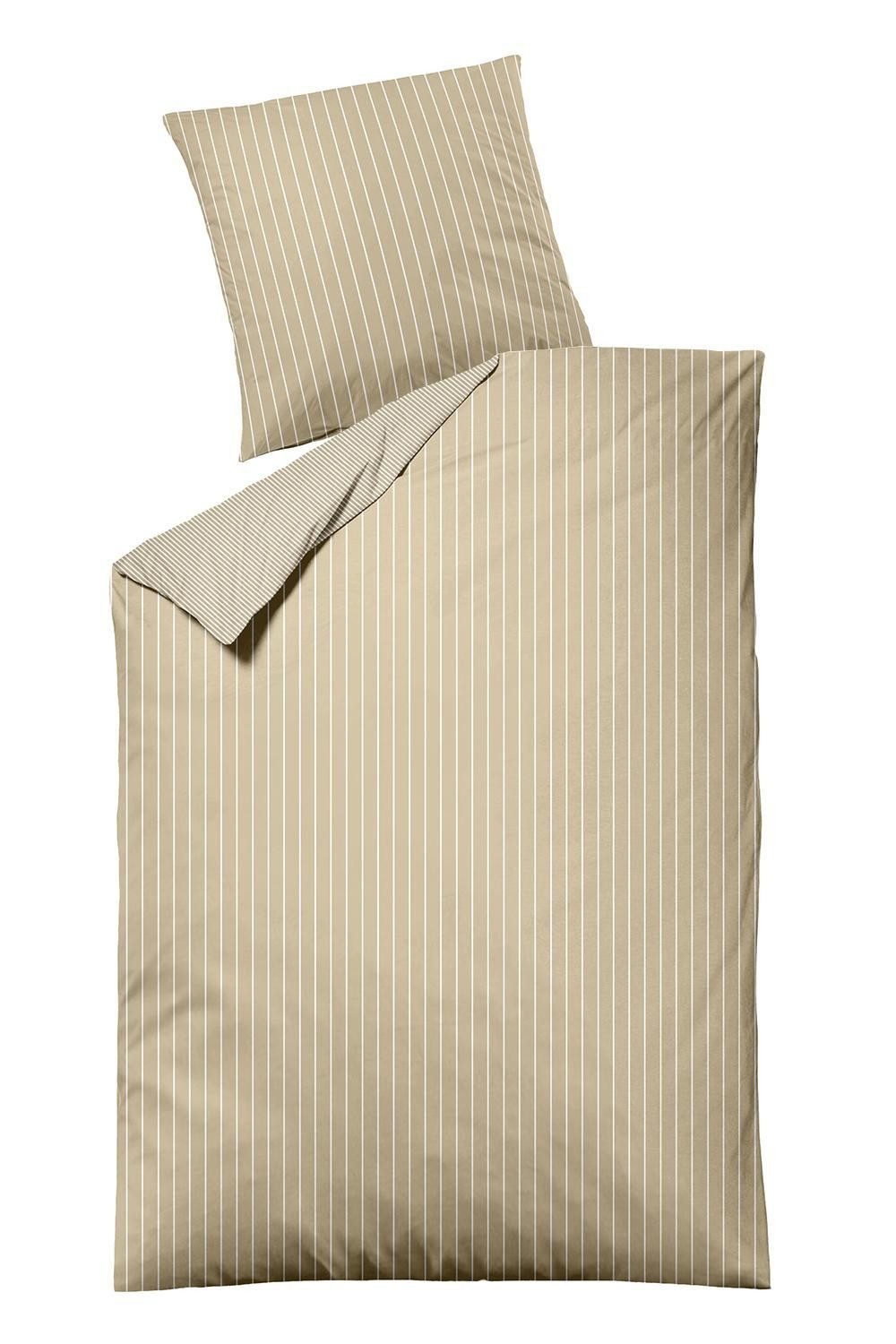 MONDO Bettwäsche DENALA, Beige, Baumwolle, Streifen, Satin, 2 teilig, mit Reißverschluss, 135 x 200 cm