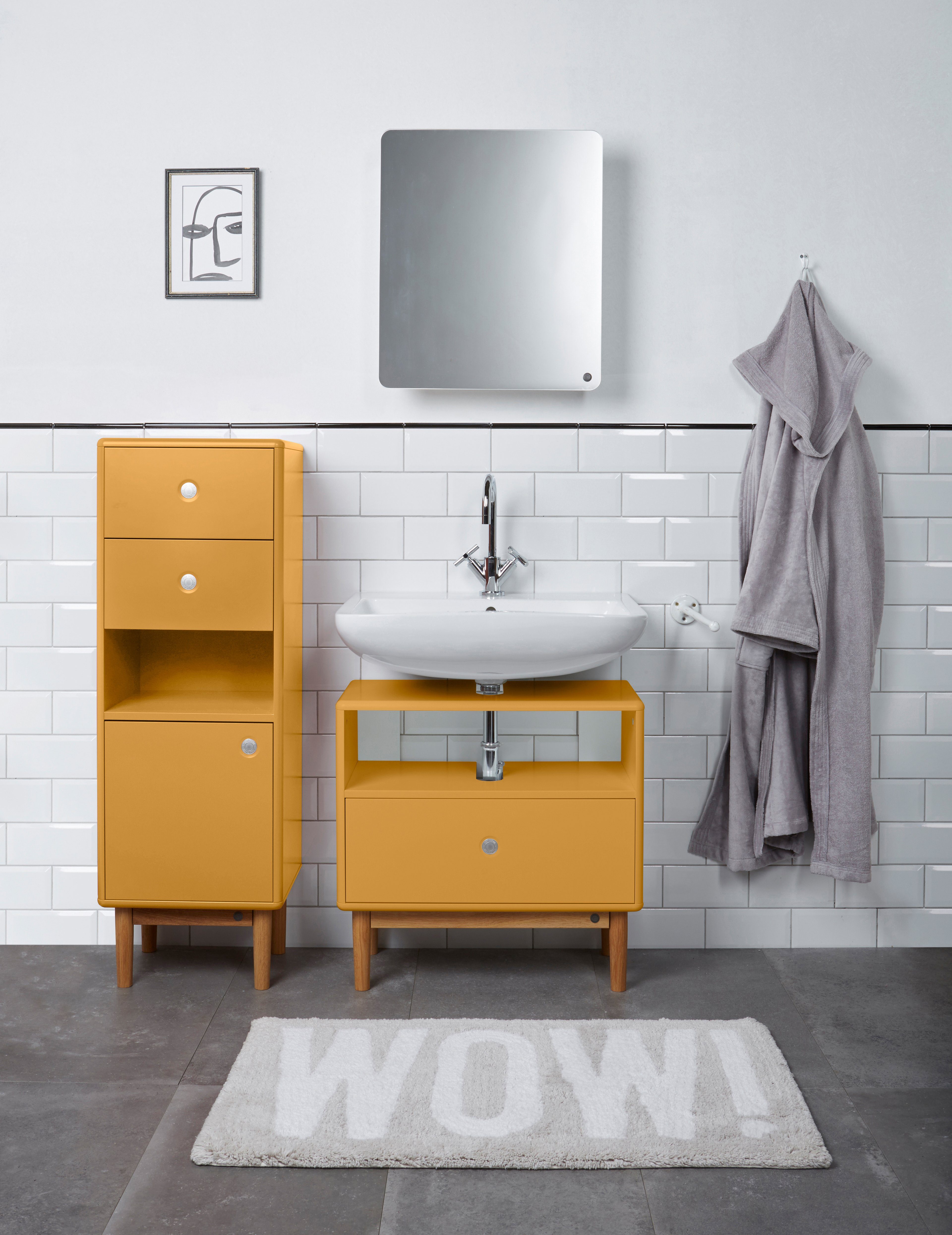 TOM TAILOR HOME Badspiegel COLOR seidenmatt gerundeten - Stauraum, Small - mit MDF Mirror Tür lackiert mustard029 mit Tür in Farben, Ecken, vielen BATH aus mit