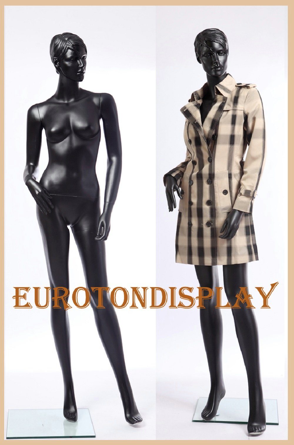 Eurotondisplay Schneiderpuppe Schaufensterpuppe Frau schwarz Matt Geformtes Gesicht und Haare schick