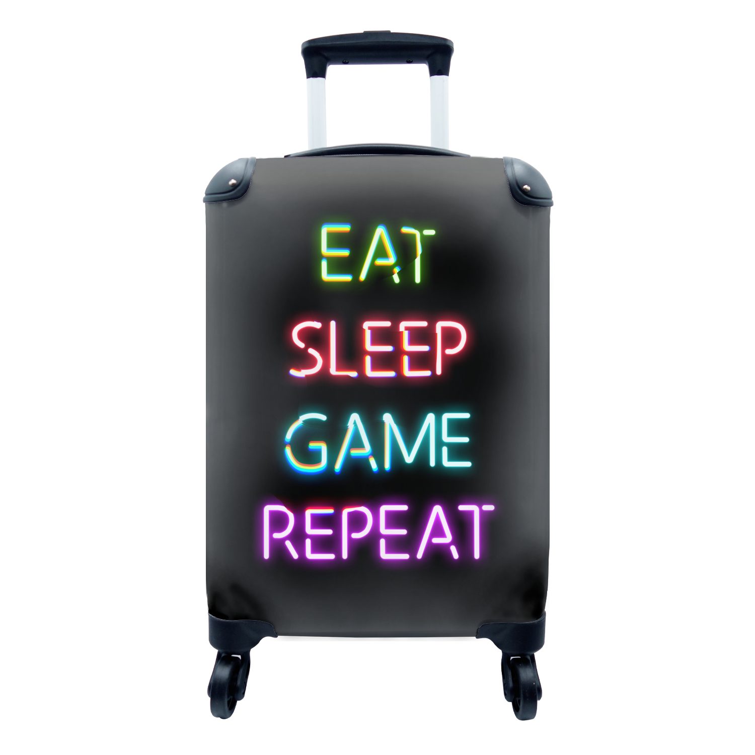 MuchoWow Handgepäckkoffer Gaming - Spiel - Essen-Schlafen-Spiel wiederholen, 4 Rollen, Reisetasche mit rollen, Handgepäck für Ferien, Trolley, Reisekoffer