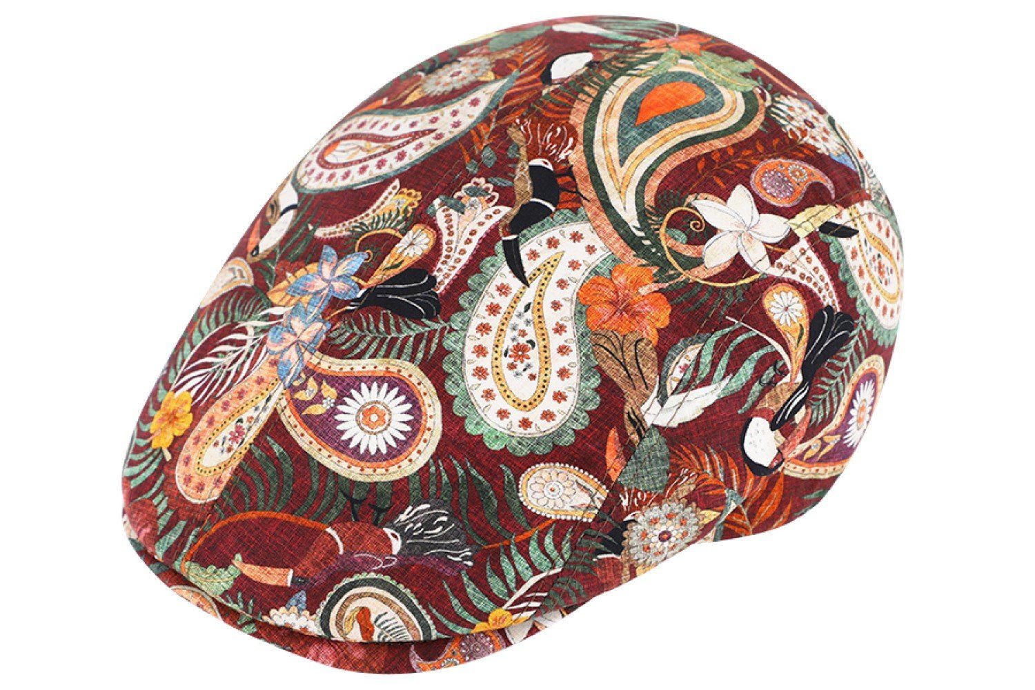 Breiter Schiebermütze Bunte Sommer-Flatcap in Paisley-Print 303-Weinrot