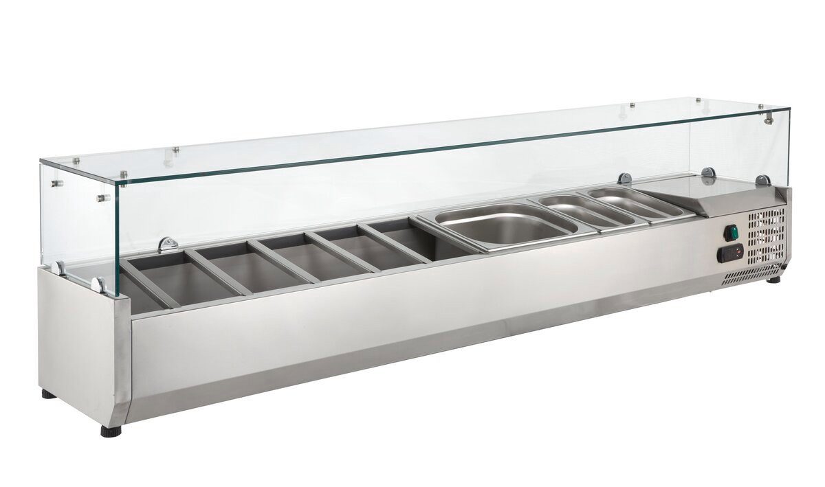 GastroHero Dönergrill Kühlaufsatz - 9x GN 1/4 mit Glasaufsatz, Döner Pizza Imbiss Gastro, 145 W