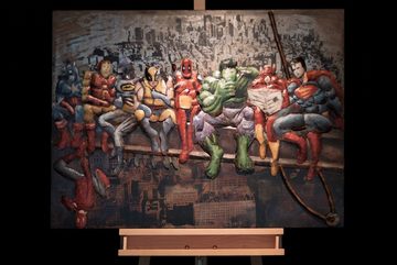 KUNSTLOFT Metallbild Helden der Stadt 100x75 cm, handgefertiges Wandrelief 3D