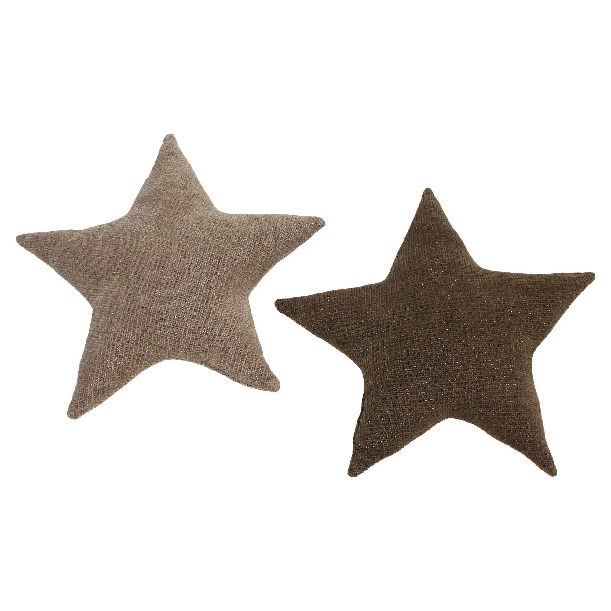 Dekoleidenschaft Dekokissen "Stern" Kuschelkissen braun Sofakissen Ø 43 cm Zierkissen Couchkissen, 2er Set Kissen