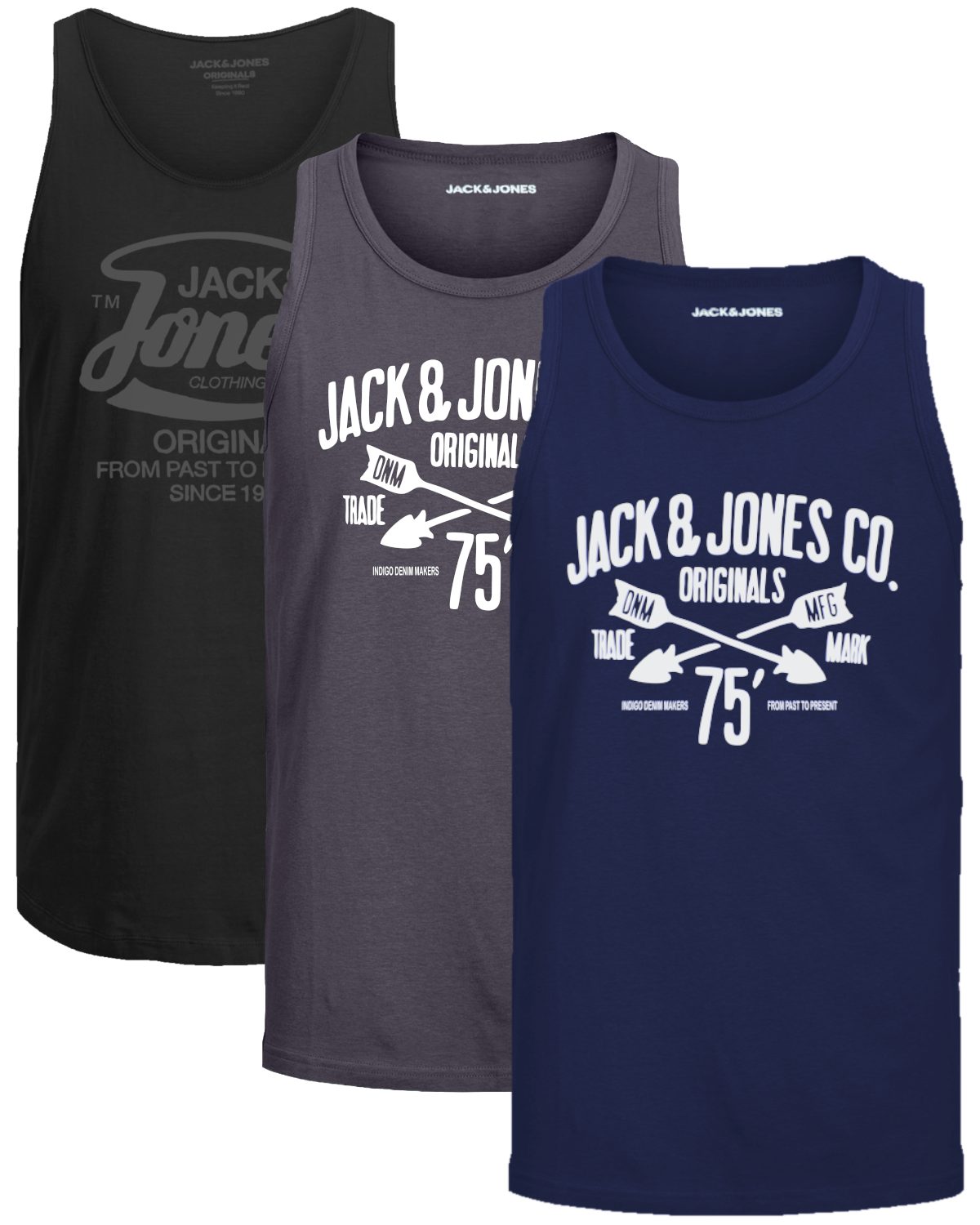 Jack & Jones Tanktop Bequemes Slimfit Shirt mit Printdruck (3er-Pack) mit Print