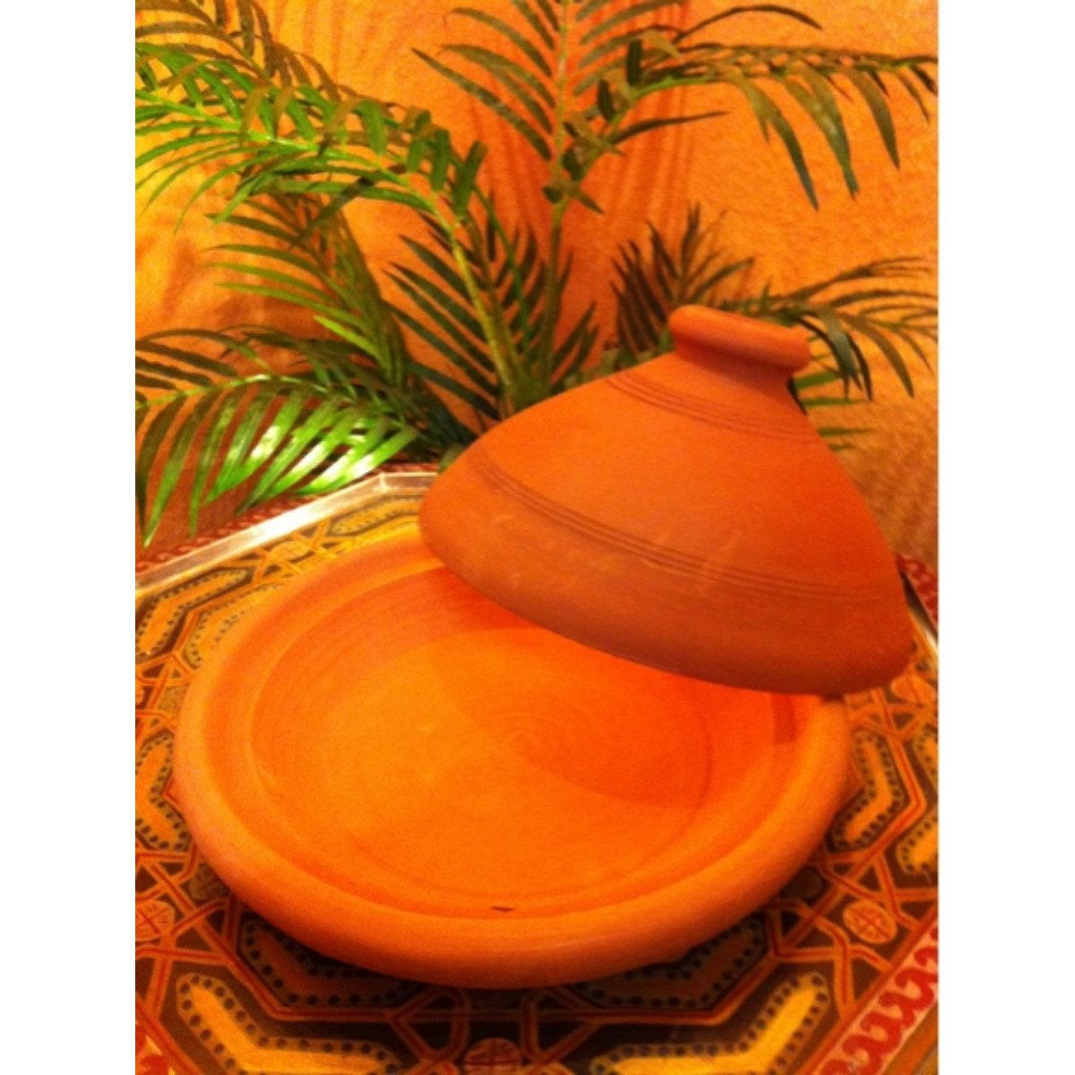 Marrakesch Orient & Mediterran Interior Dampfgartopf 2er Set Marokkanische Tajine Tuareg mit Minztee modern aus Ton 26 cm, Lehm (2-tlg), Handarbeit