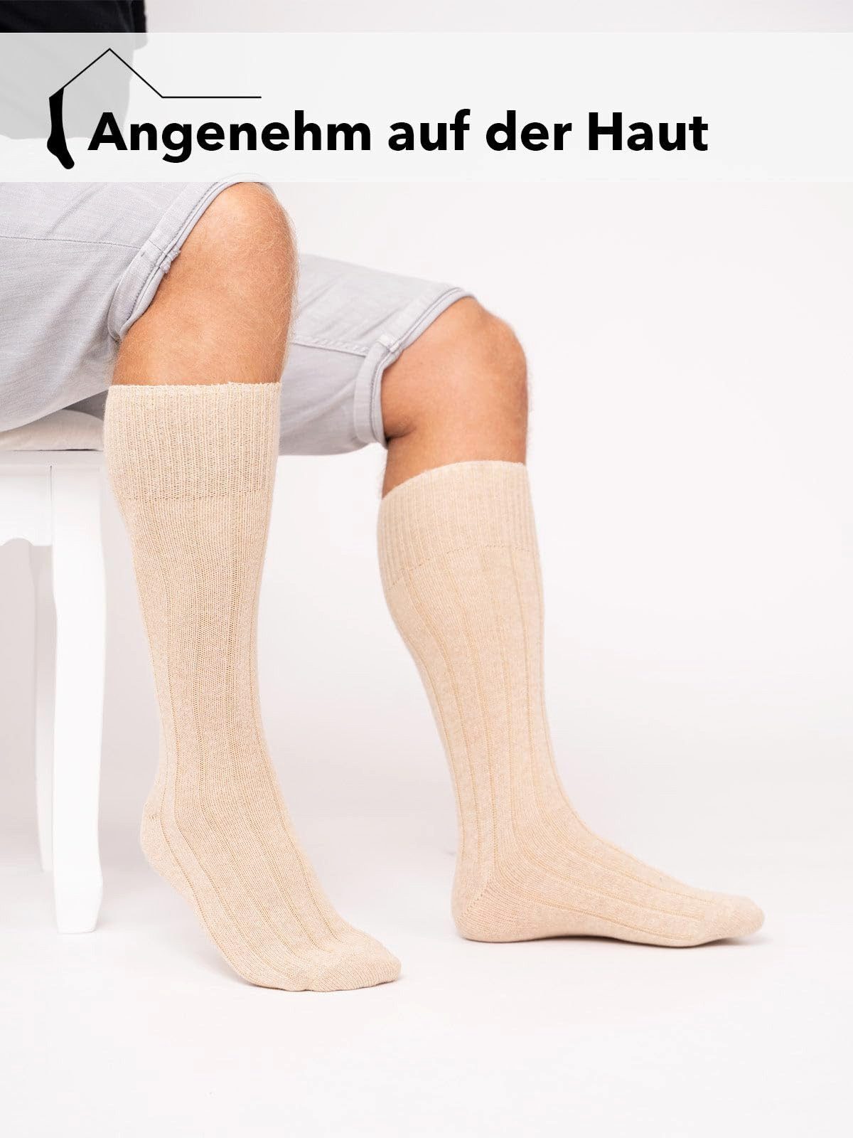 HomeOfSocks Kniestrümpfe Kniestrumpf 49% Wolle Merino & Kaschmir Kniestrümpfe mit Merino- und Kashmirwolle