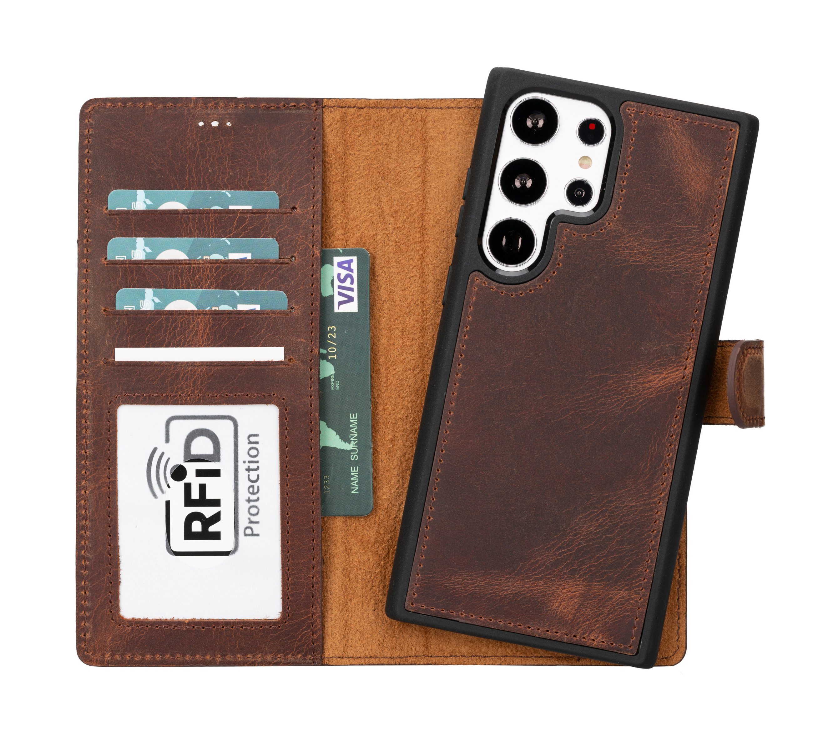 Renna Leather Handyhülle für Samsung S25 Ultra / Plus Echtes Leder abnehmbar Klapphülle