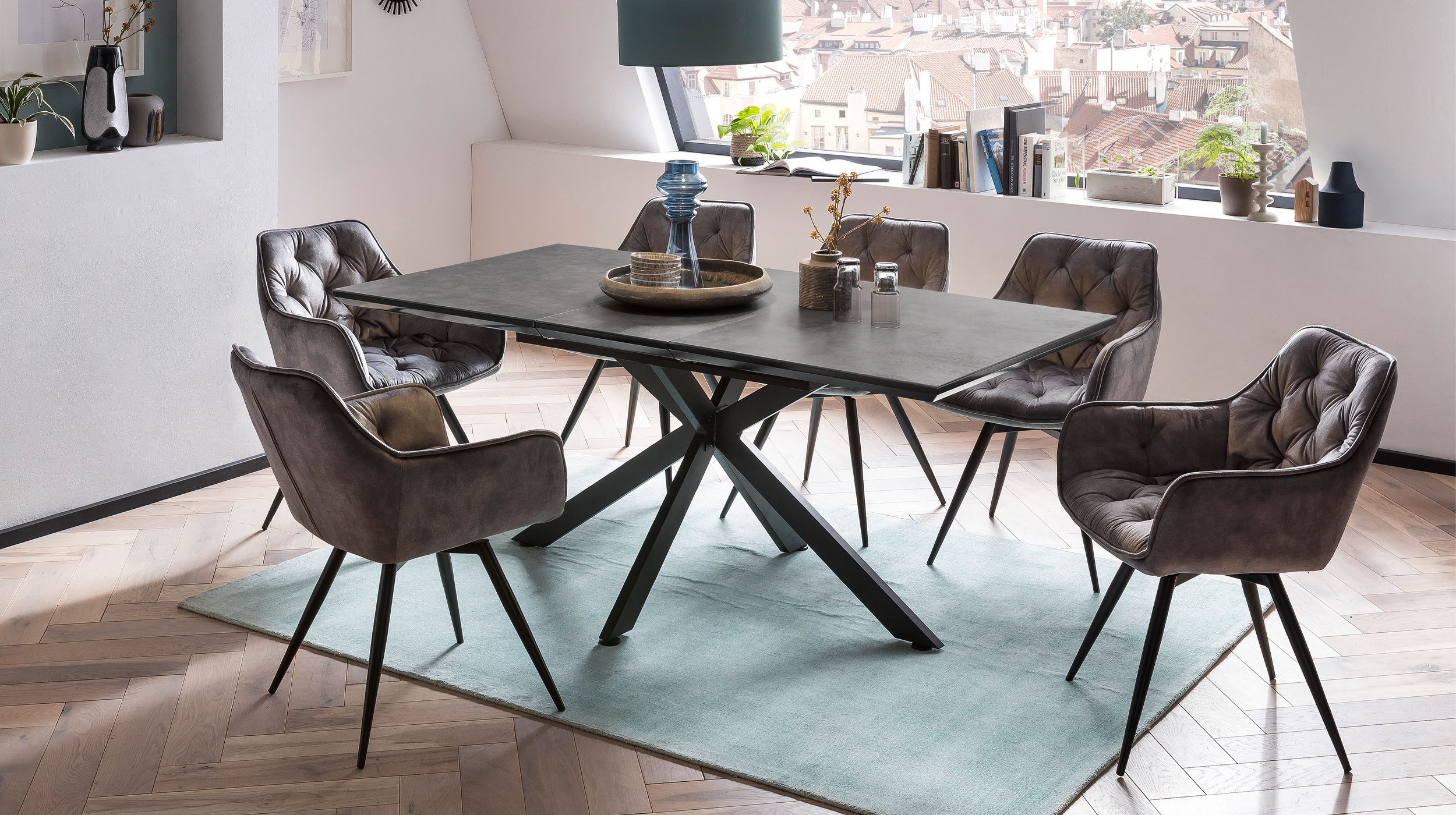 Die Möbelfundgrube® Esstisch JORUNN 140 - 180 cm ausziehbar / anthrazit-bra günstig online kaufen