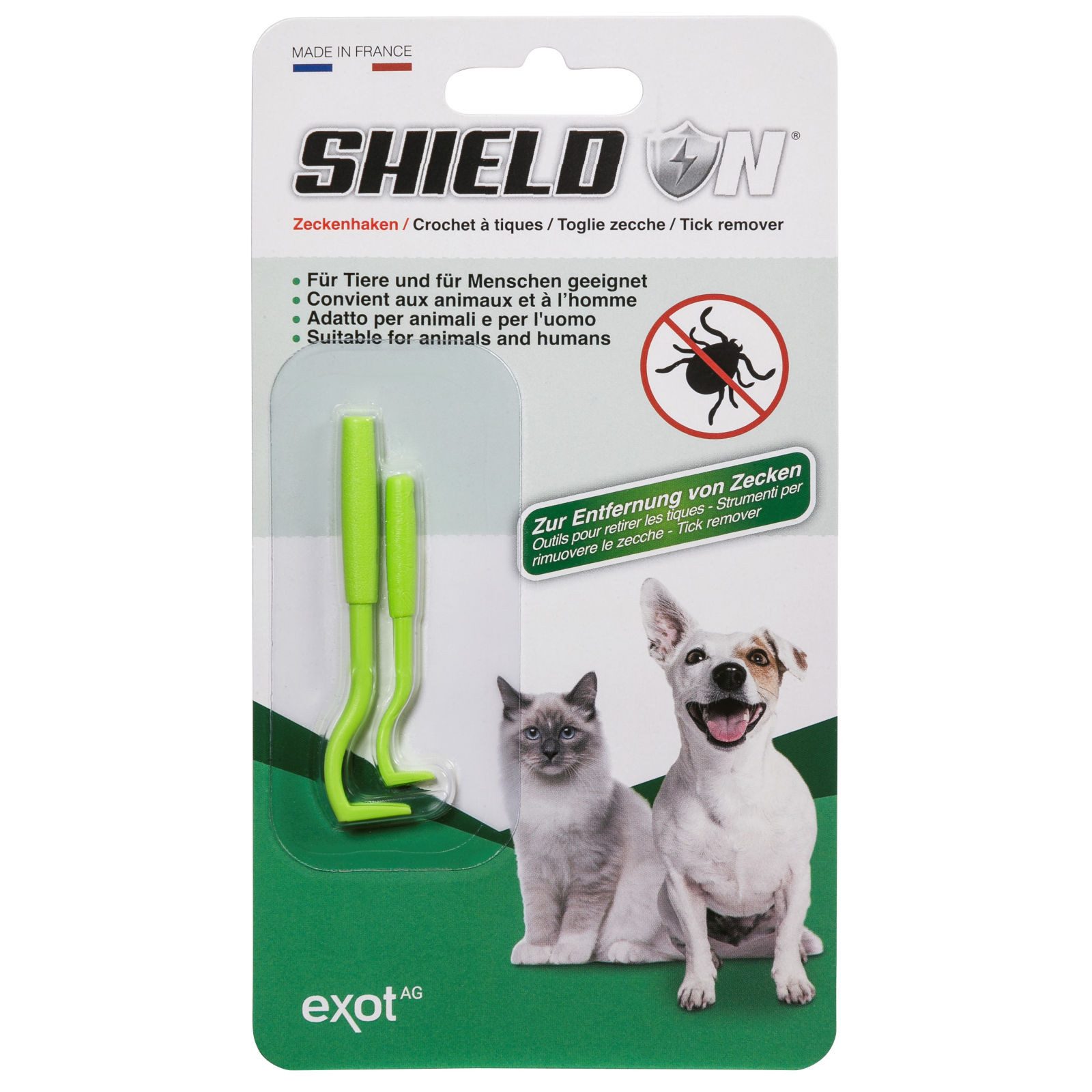 Shield On Zeckenpinzette Zeckenhaken 2er Set, für Tiere und Menschen