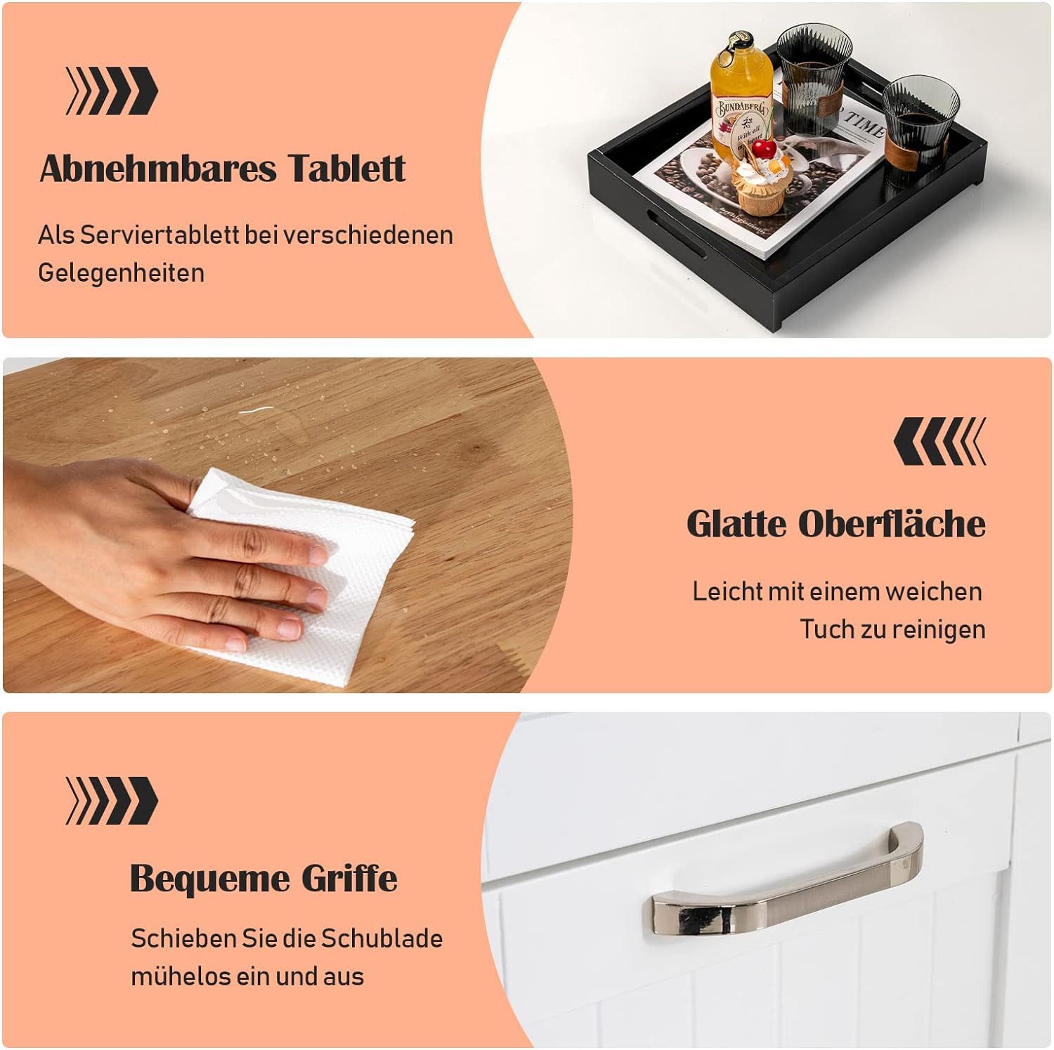 KOMFOTTEU Küchenwagen Servierwagen, mit 3 Schubladen & 3 Ablagen, 67 x 37 x günstig online kaufen