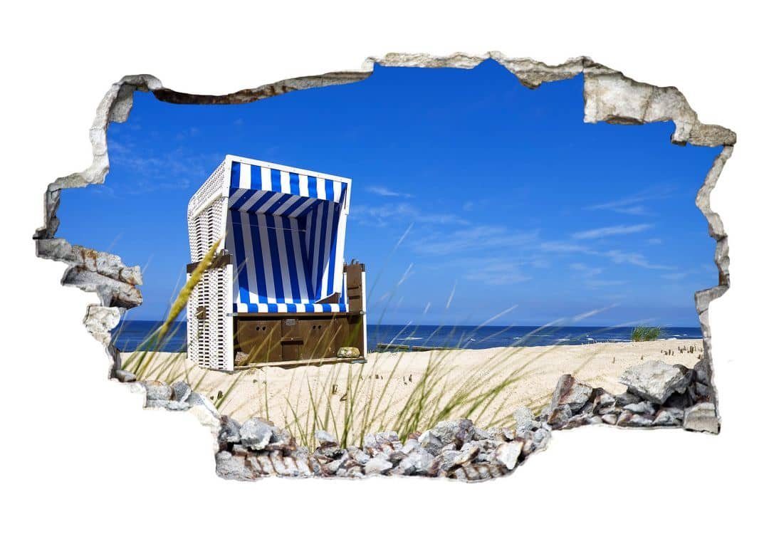 Maritime 3D Art Mauerdurchbruch K&L Küste Wandtattoo Aufkleber Wandtattoo Wandsticker, Strandkorb selbstklebend Wandbild Shabby Chic Wall