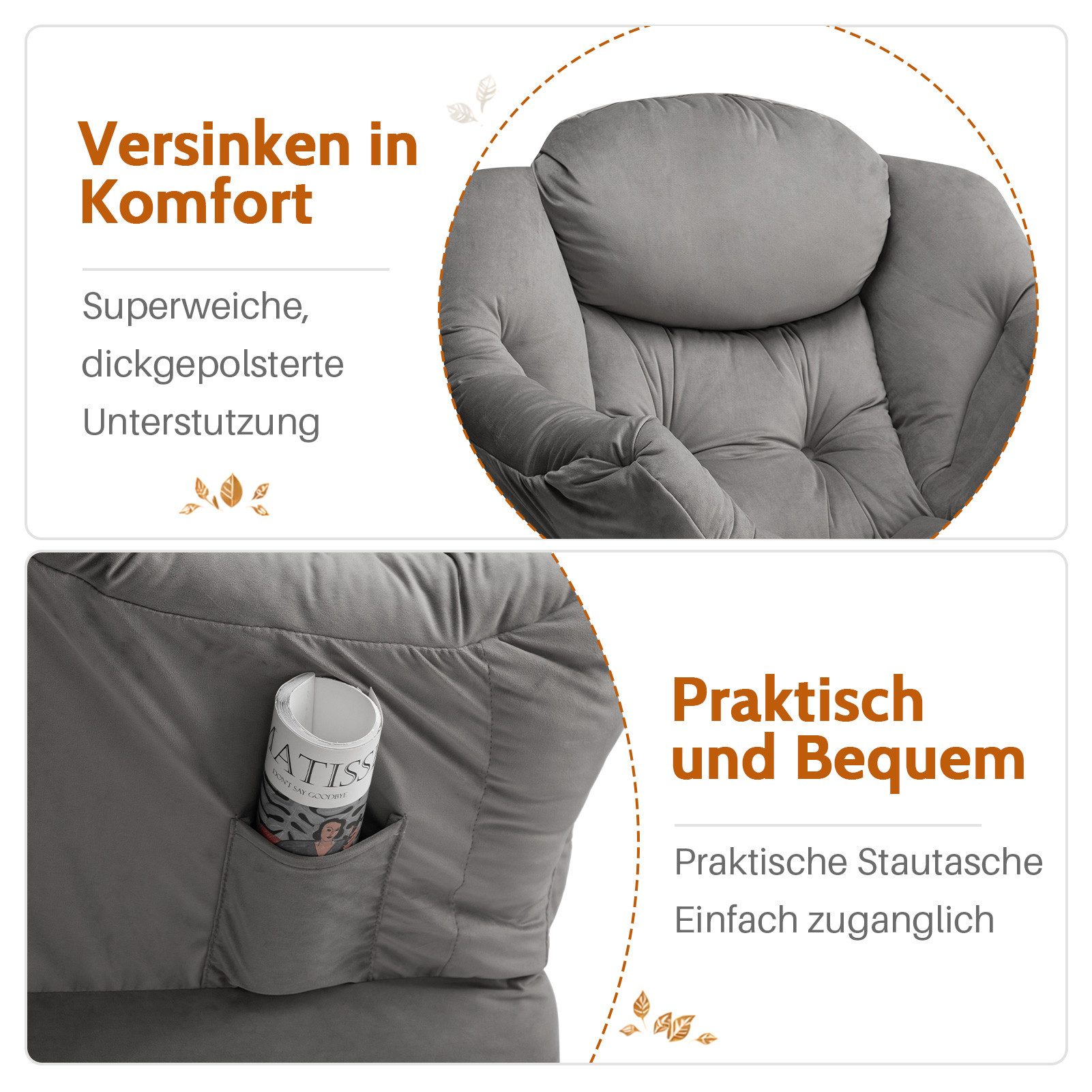 SKYMOVE Ohrensessel Relaxsessel mit Hocker ergonomisch, Loungesessel bequem weich (Set)