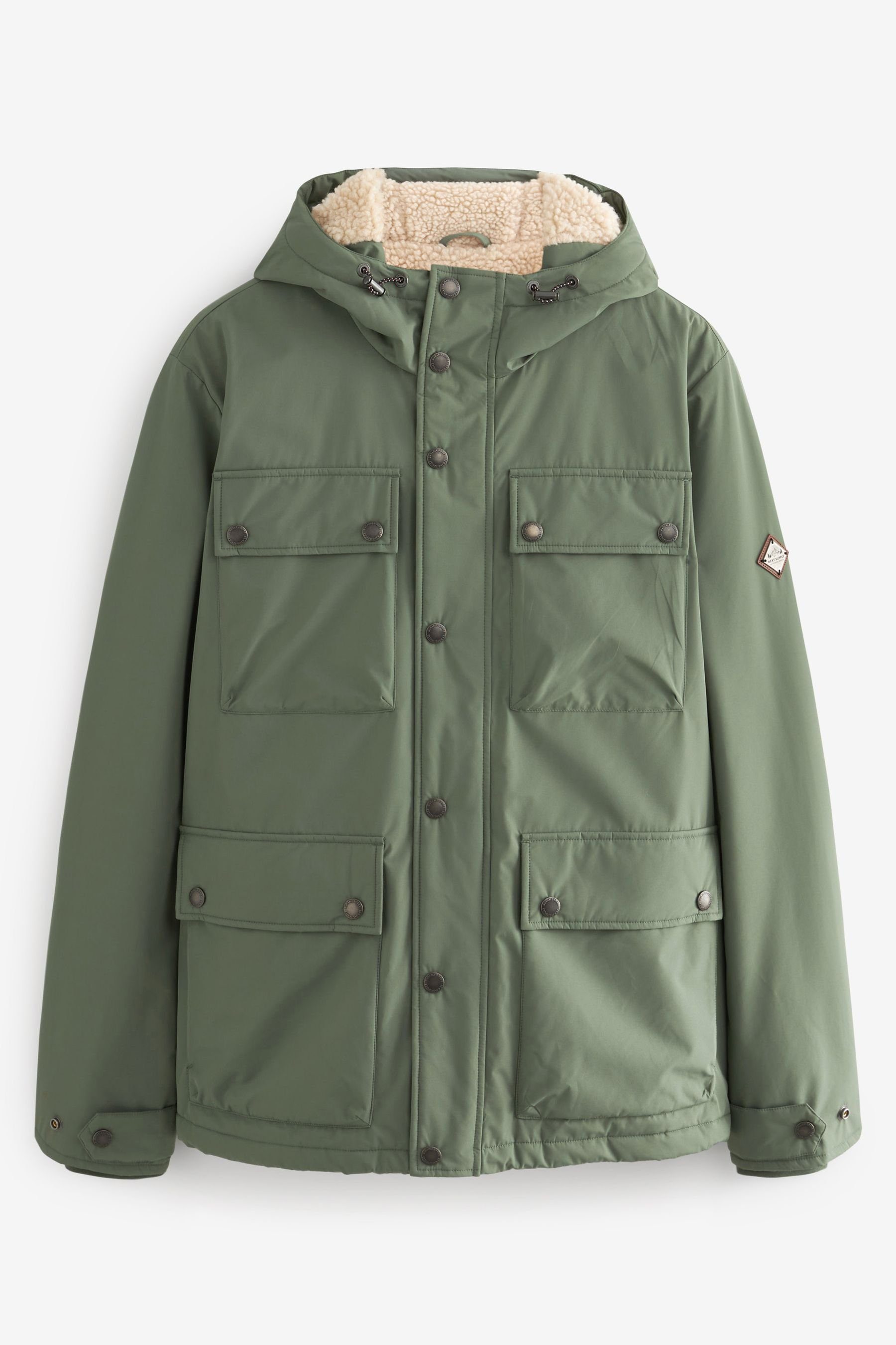 Next (1-St) 4 mit Tasche Winterjacke Sage und Green Plüschfutter Jacke