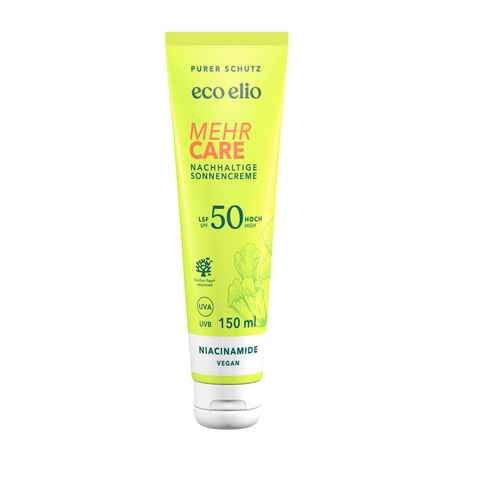 eco elio Sonnenschutzcreme "Mehr Care" LSF 50 nachhaltige Sonnencreme, ohne Octocrylene & Mikroplastik I Sonnenschutz parfümfrei LSF 50