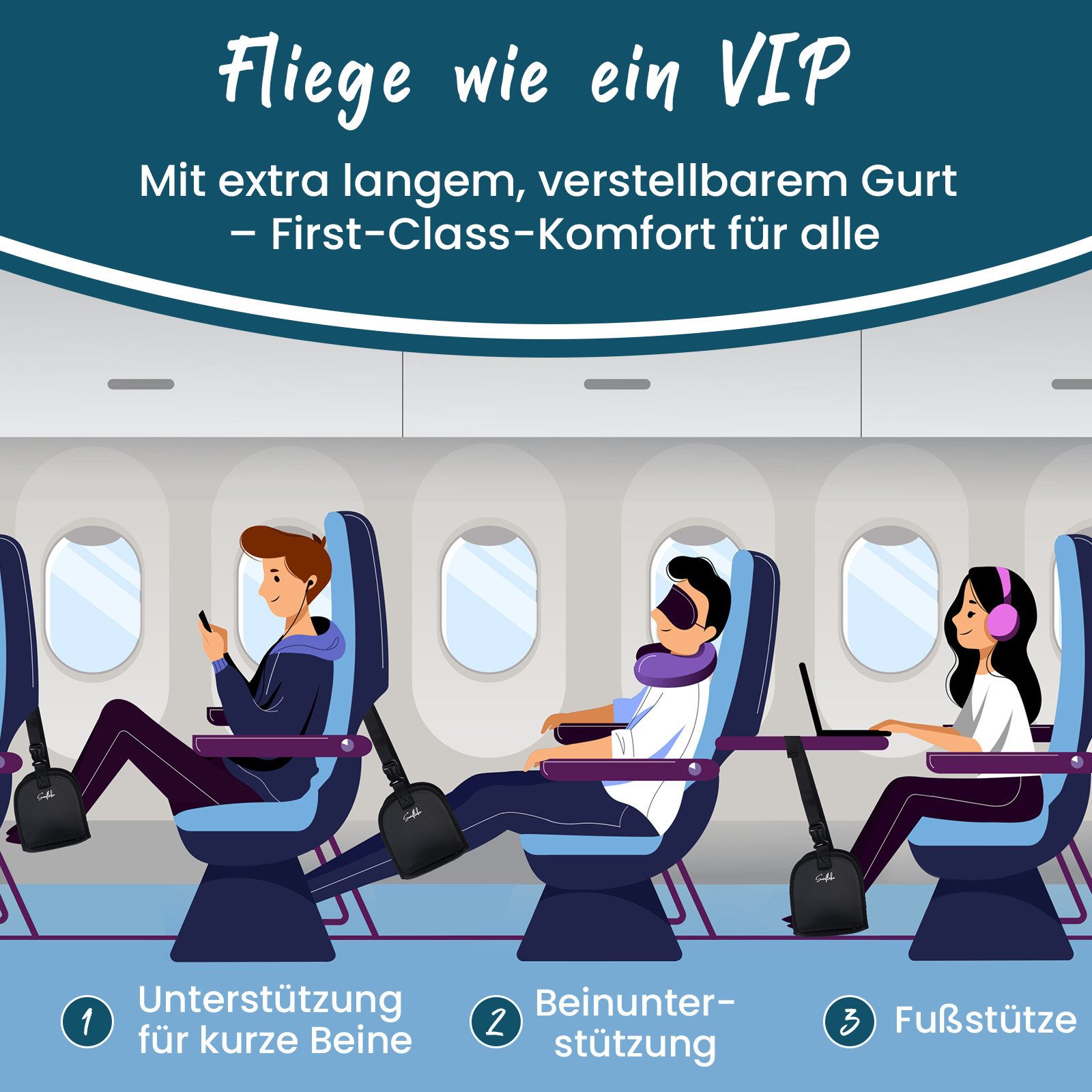 Sunflake Fußstütze fürs Flugzeug, Bahn oder Bus - Reisefußstütze Höhenverstellbar – Bild 4 von 5