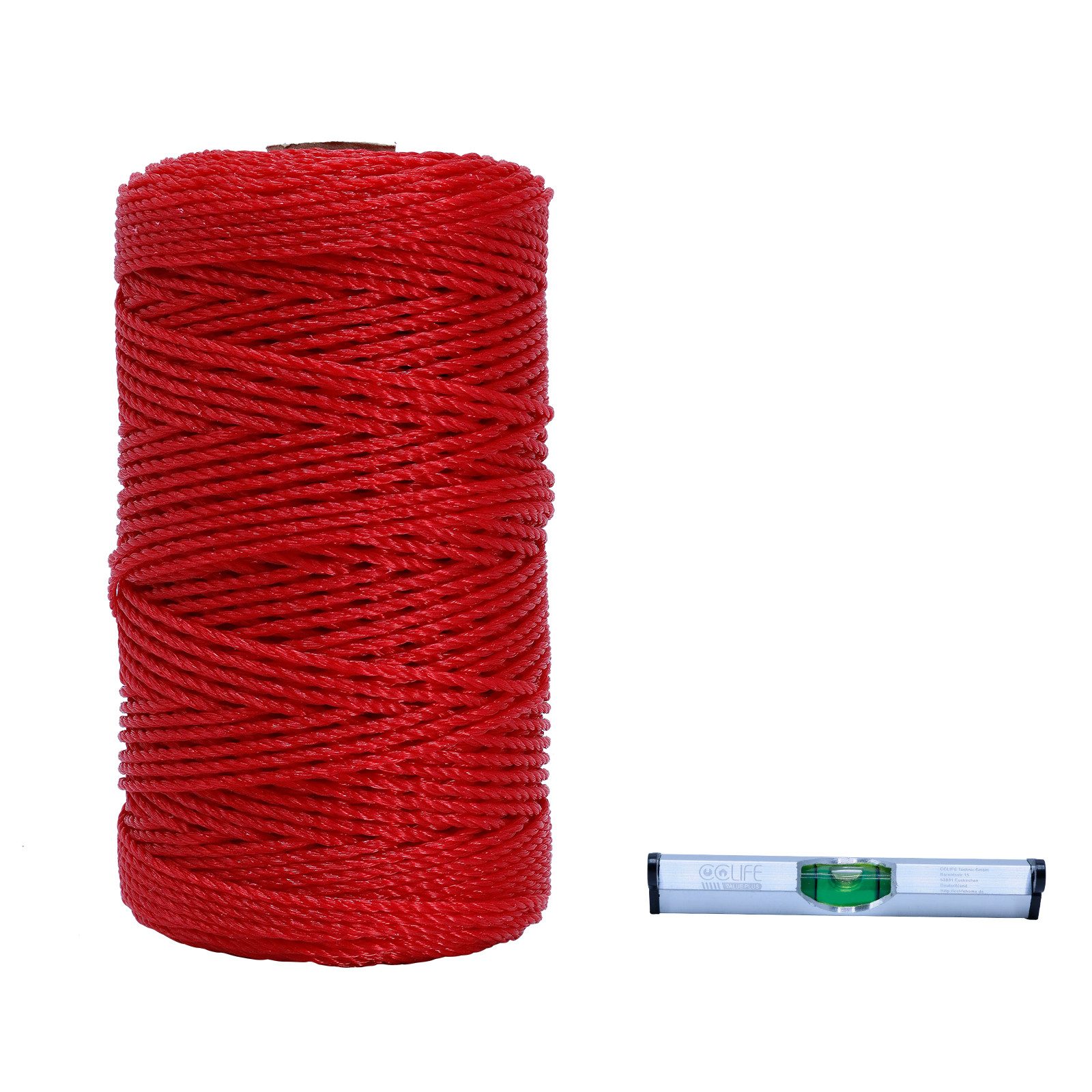 CCLIFE Schlagschnur 200m Maurerschnur Rot Länge, Ø 2,0mm und Wasserwaagen