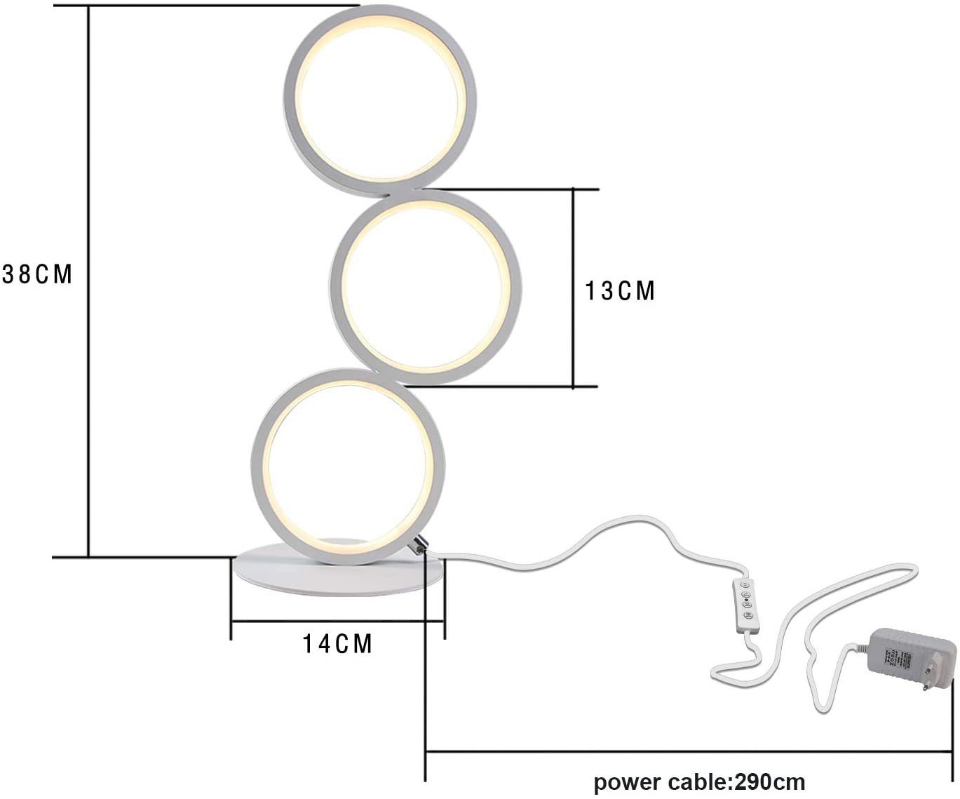 ZMH LED Tischleuchte weiß LED Aluminium 1x Nachttischlampe fest Weiß Nachtlampe, Deko Ring Dimmbar, warmweiß-kaltweiß, Modern integriert