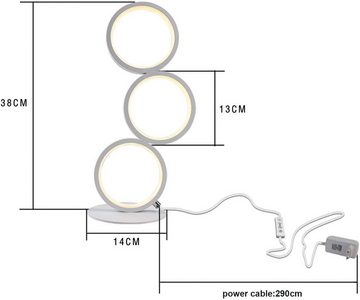 ZMH LED Tischleuchte Modern Nachttischlampe Ring Aluminium Deko Nachtlampe, Dimmbar, LED fest integriert, warmweiß-kaltweiß, Weiß