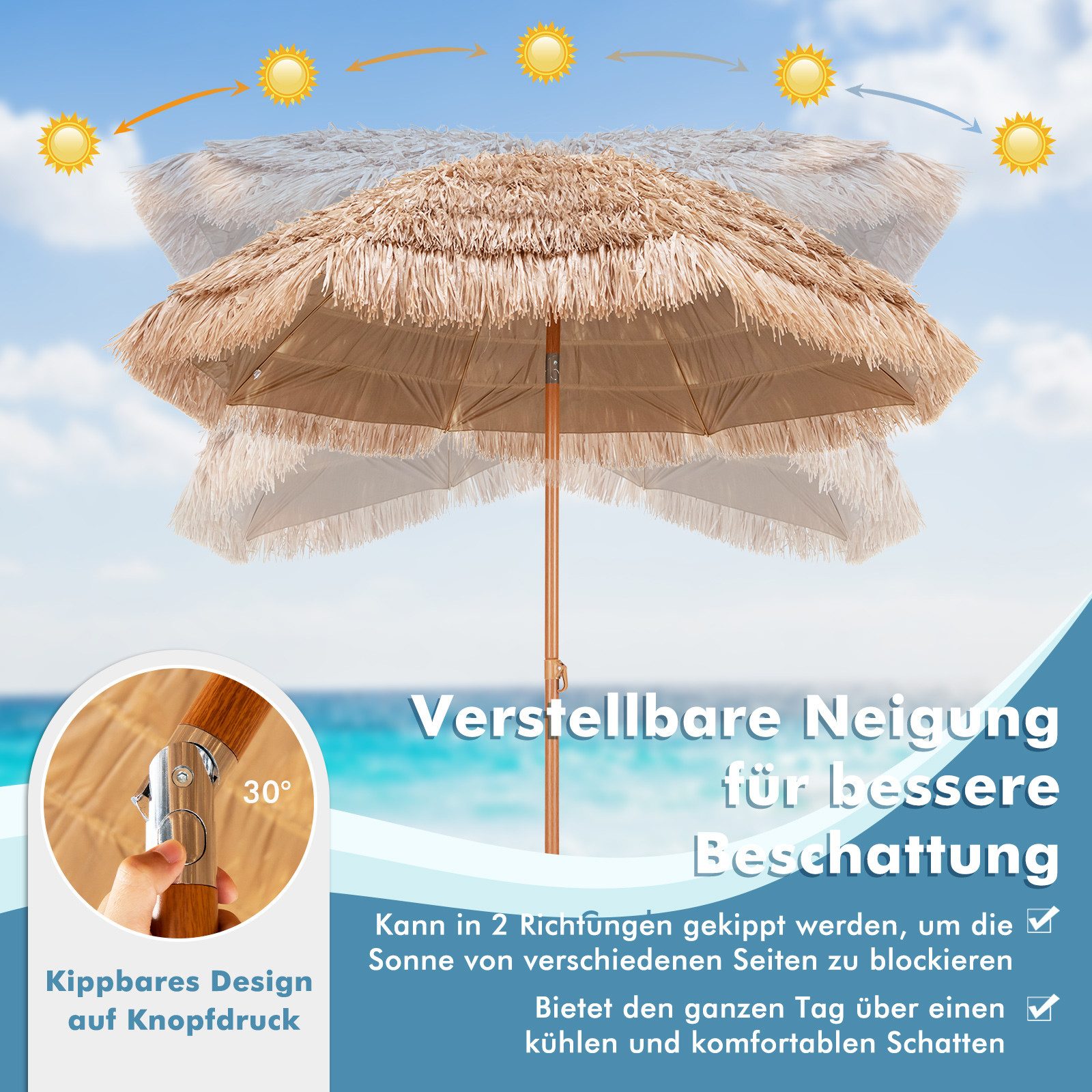 COSTWAY Sonnenschirm, Ø 208cm Strandschirm, UPF günstig online kaufen