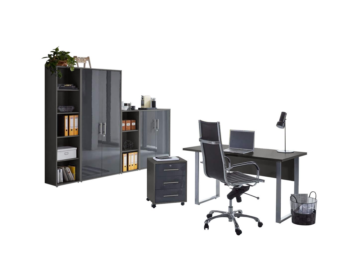BMG Möbel Büromöbel-Set Office Edition Mini Set 4, (Spar-Set, 6-tlg., besteht aus: Schreibtisch,Rollcontainer,2x Aktenregal,2x Aktenschrank), Büromöbel komplett Set ideal für Homeoffice geeignet, Made in Germany