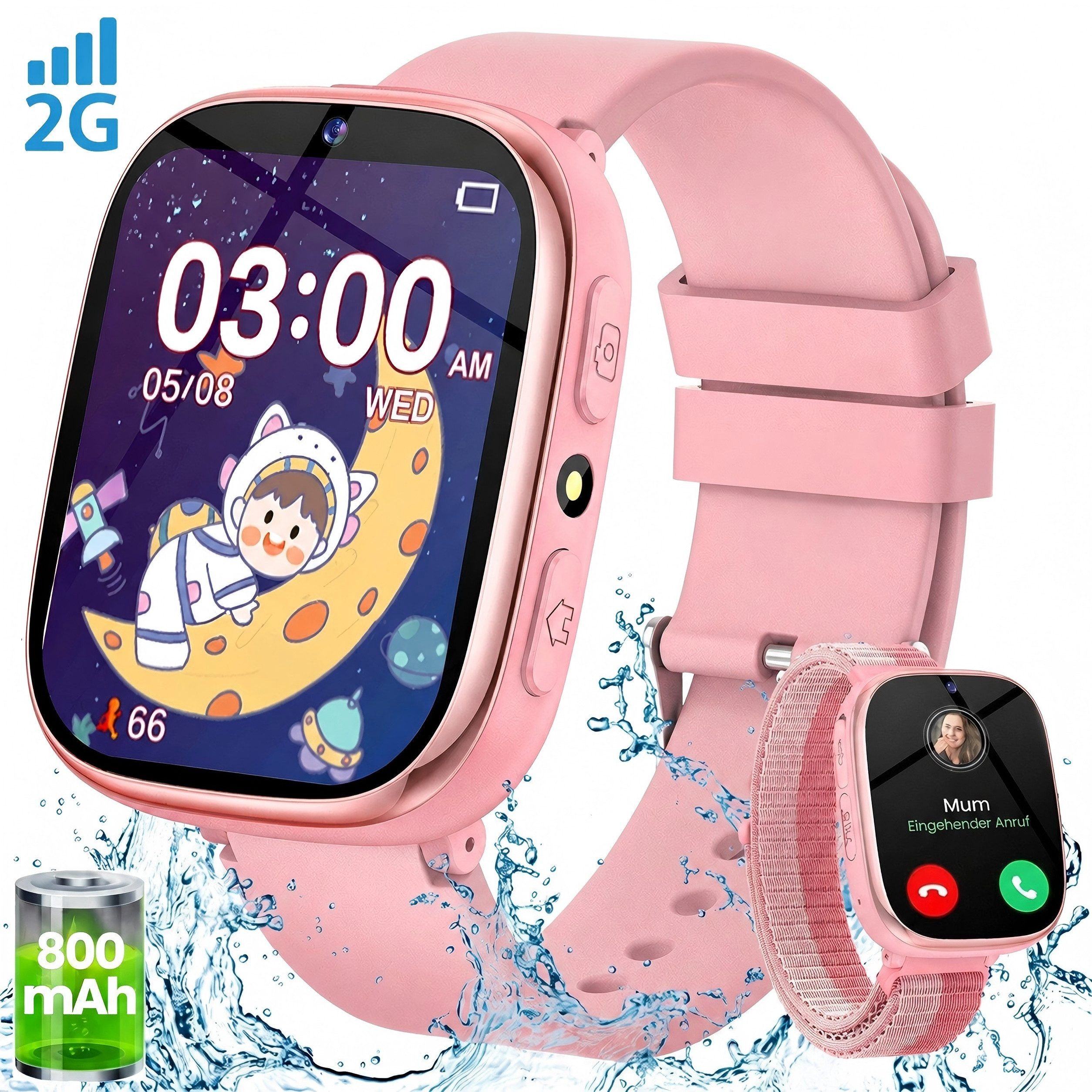 SWGOTA 800mAh 2G Smartwatch Kinder mit Telefonfunktion,Unterstützung für SOS Smartwatch (1,83 Zoll) mit 31 Spiele, Schulmodus,Foto,Video,Wecker, IP68 Fitness Tracker Kompatibel mit Android und iOS