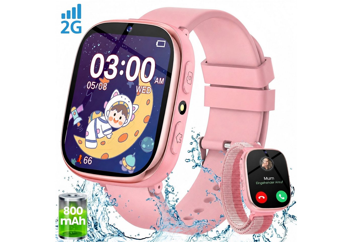 SWGOTA 800mAh 2G Smartwatch Kinder mit Telefonfunktion,Unterstützung für SOS Smartwatch (1,83 Zoll) mit 31 Spiele, Schulmodus,Foto,Video,Wecker, IP68 Fitness Tracker Kompatibel mit Android und iOS