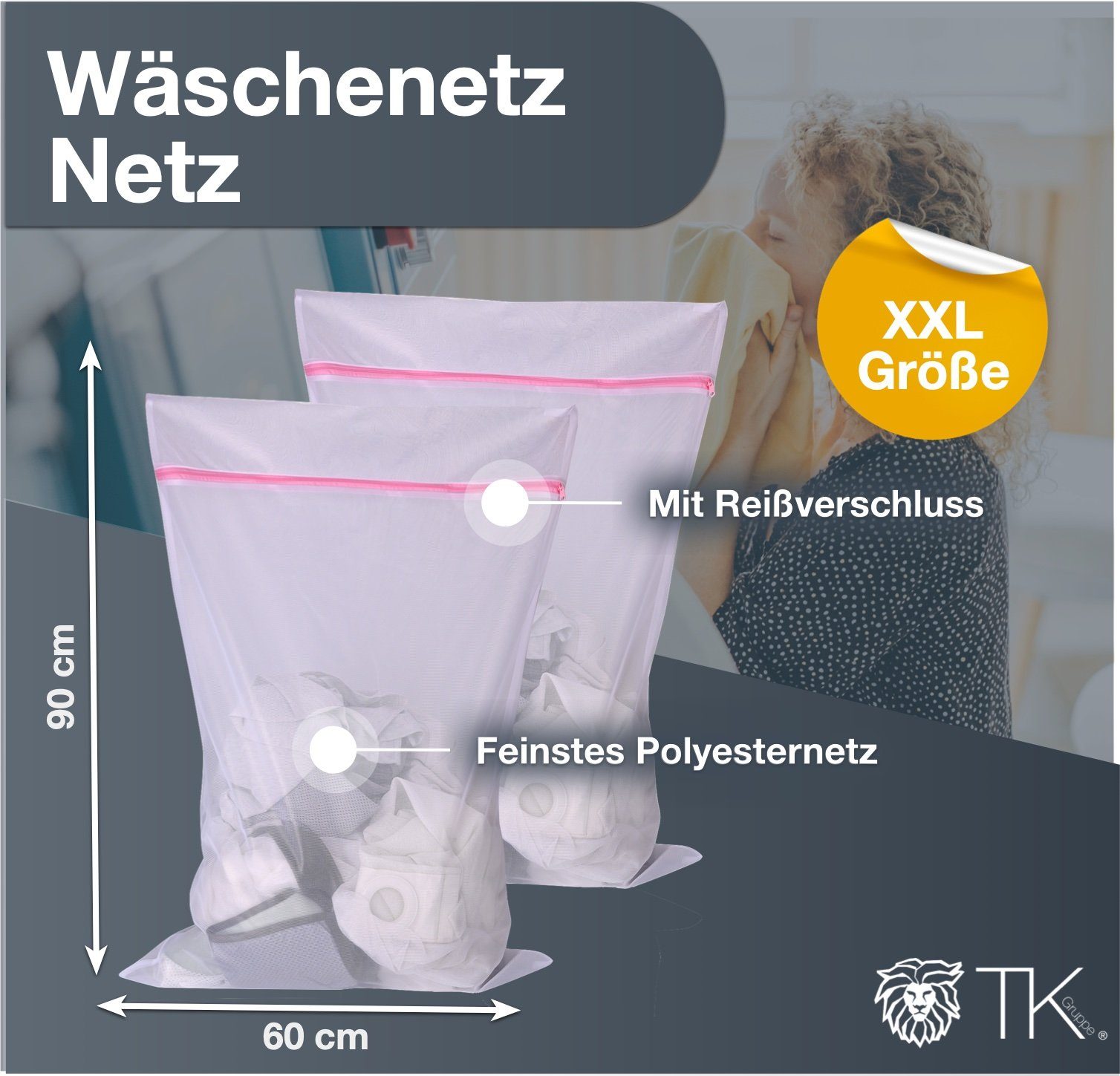 XXL 60x90 2x Reißverschluss,(2-St) Set - cm mit Waschsack Wäschenetz Gruppe Wäschenetz TK