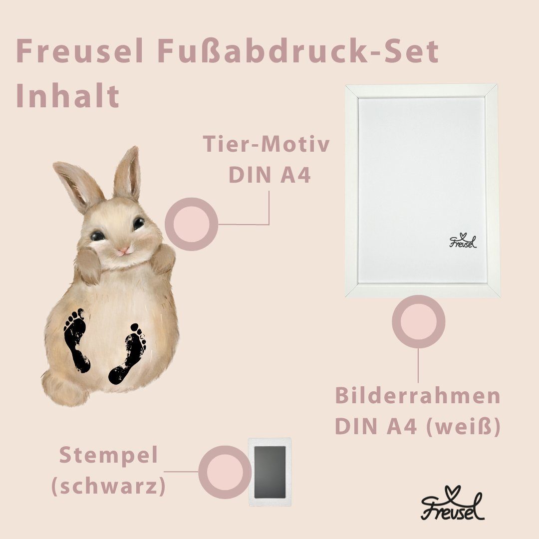 Freusel Rahmen + - Poster Hase + - Stempel A4-Druck Fußabdruck-Set