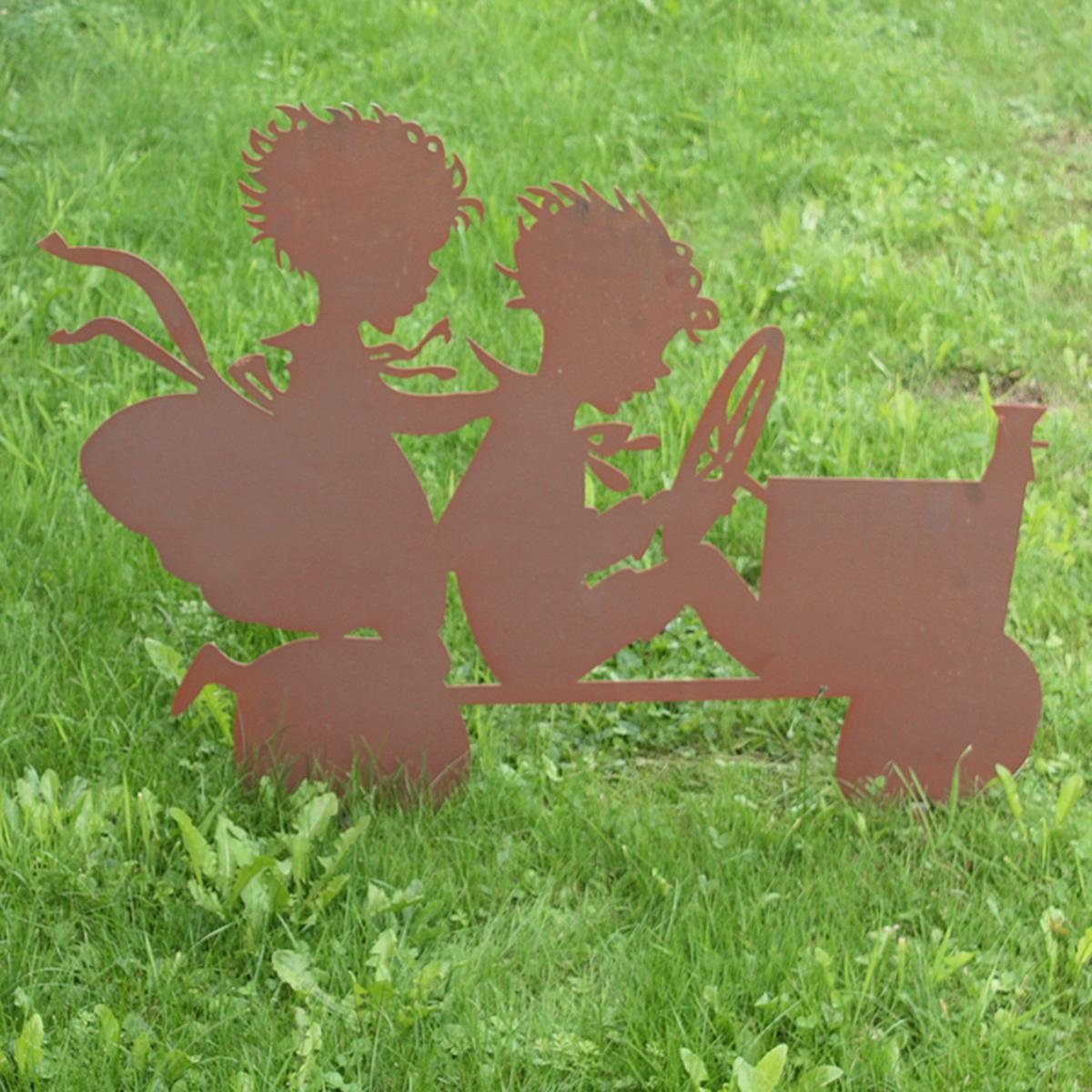 440s Gartenfigur 440s Rostfiguren Kinder mit Seifenkiste, (Stück)