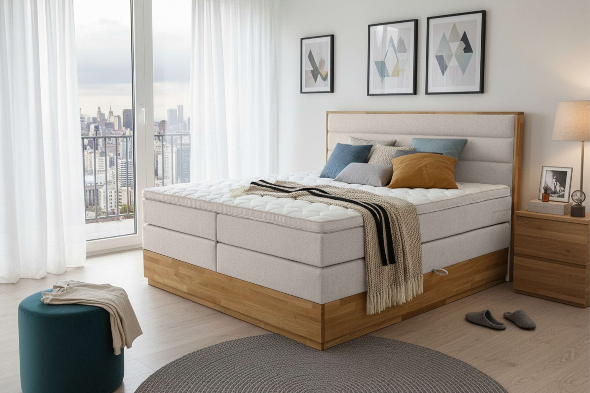 Home affaire Boxspringbett Evelina, Doppelbett, Polsterbett, Komfortbett, 160 & 180 cm, inkl. 6 cm Topper, zwei Bettkästen, Taschen-Federkernmatratze in H3
