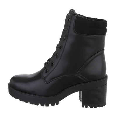 Ital-Design Damen Schnürschuhe Freizeit Schnürstiefelette Blockabsatz High-Heel Stiefeletten in Schwarz