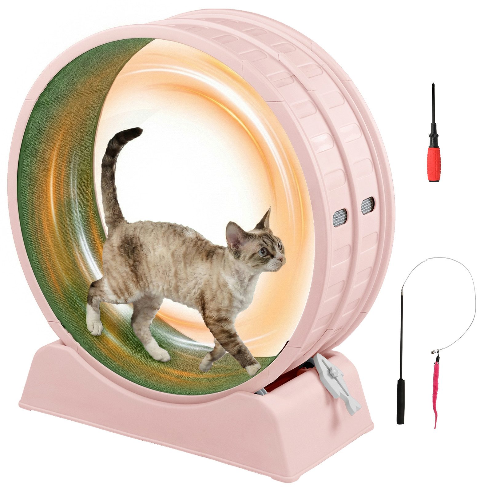 LALAHO Tier-Intelligenzspielzeug Katzenlaufband, leise Laufband für Katzen, PP-Kunststoff, Innendurchmesser 80cm, Sicherheitsschloss-Design, Rosa