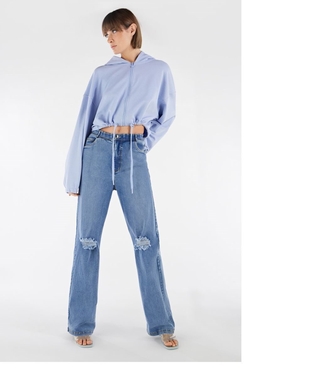 Freddy 5-Pocket-Jeans Freddy Damen Fit Jeans - High Waist Wide Leg - Distressed - Blau 5-Pocket-Style