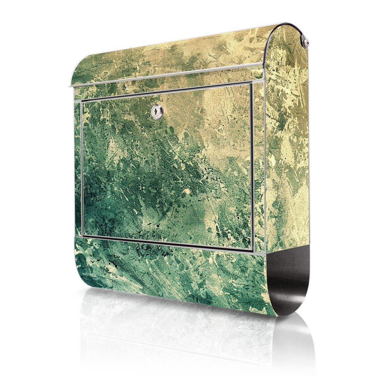 banjado Wandbriefkasten Edelstahl mit Motiv Grüne Patina (Wandbriefkasten groß, mit Zeitungsfach), 38 x 42,5 x12 cm