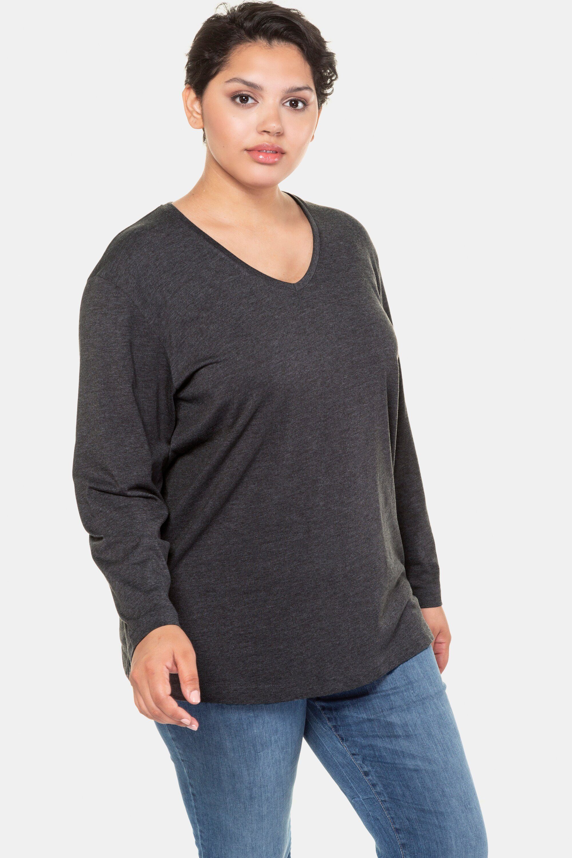 Ulla Popken Rundhalsshirt Shirt V-Ausschnitt Relaxed Langarm