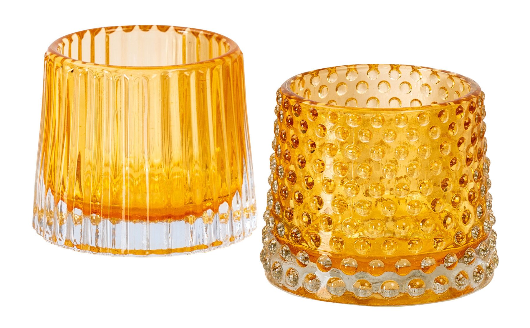 Levandeo® Teelichthalter, 2er Set Teelichthalter H7cm Glas Gelb Kerzenhalter Tischdeko Kerzen