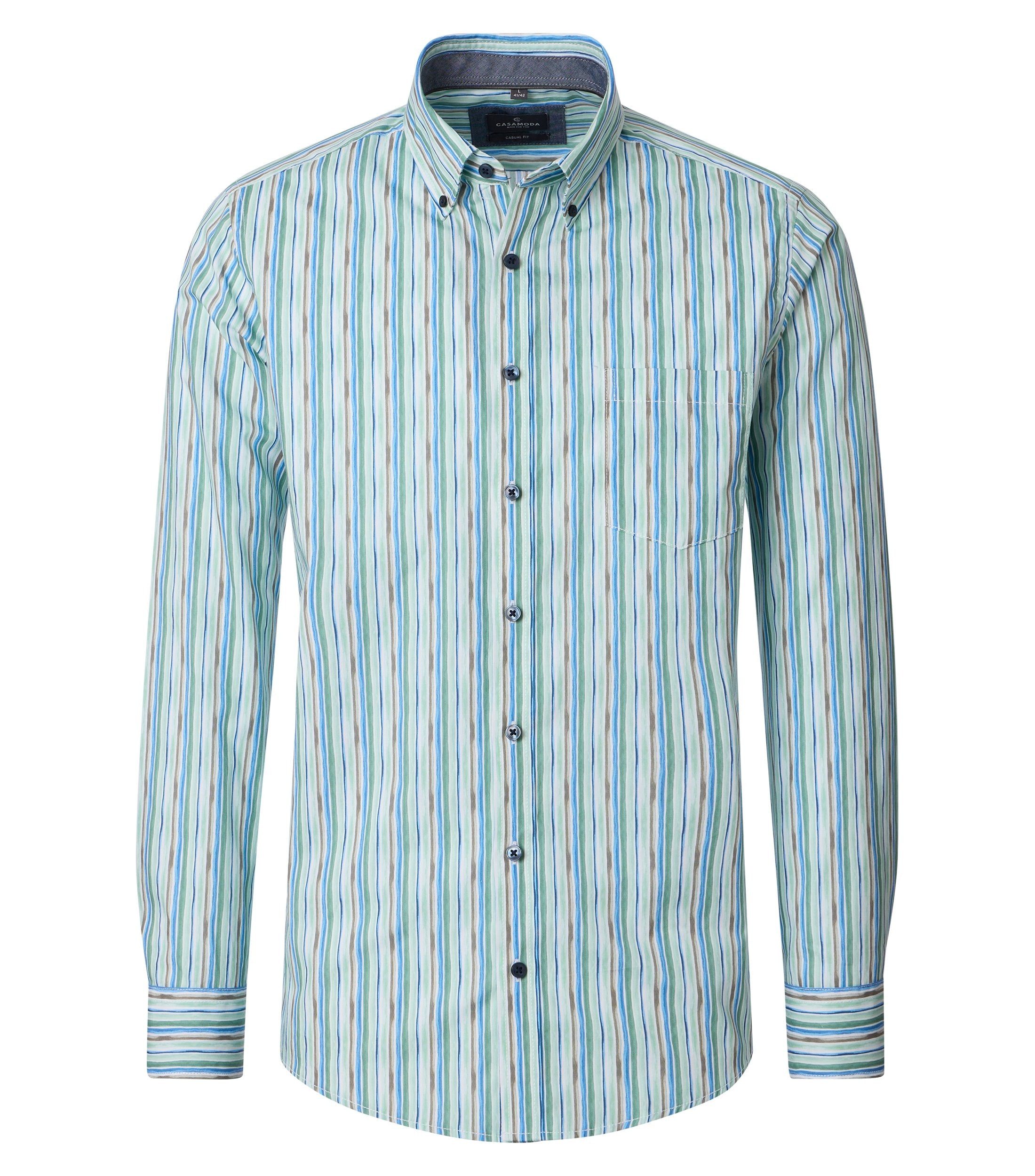 Langarmhemd CASAMODA Herren Freizeithemd Button-Down Casual Grün Streifen