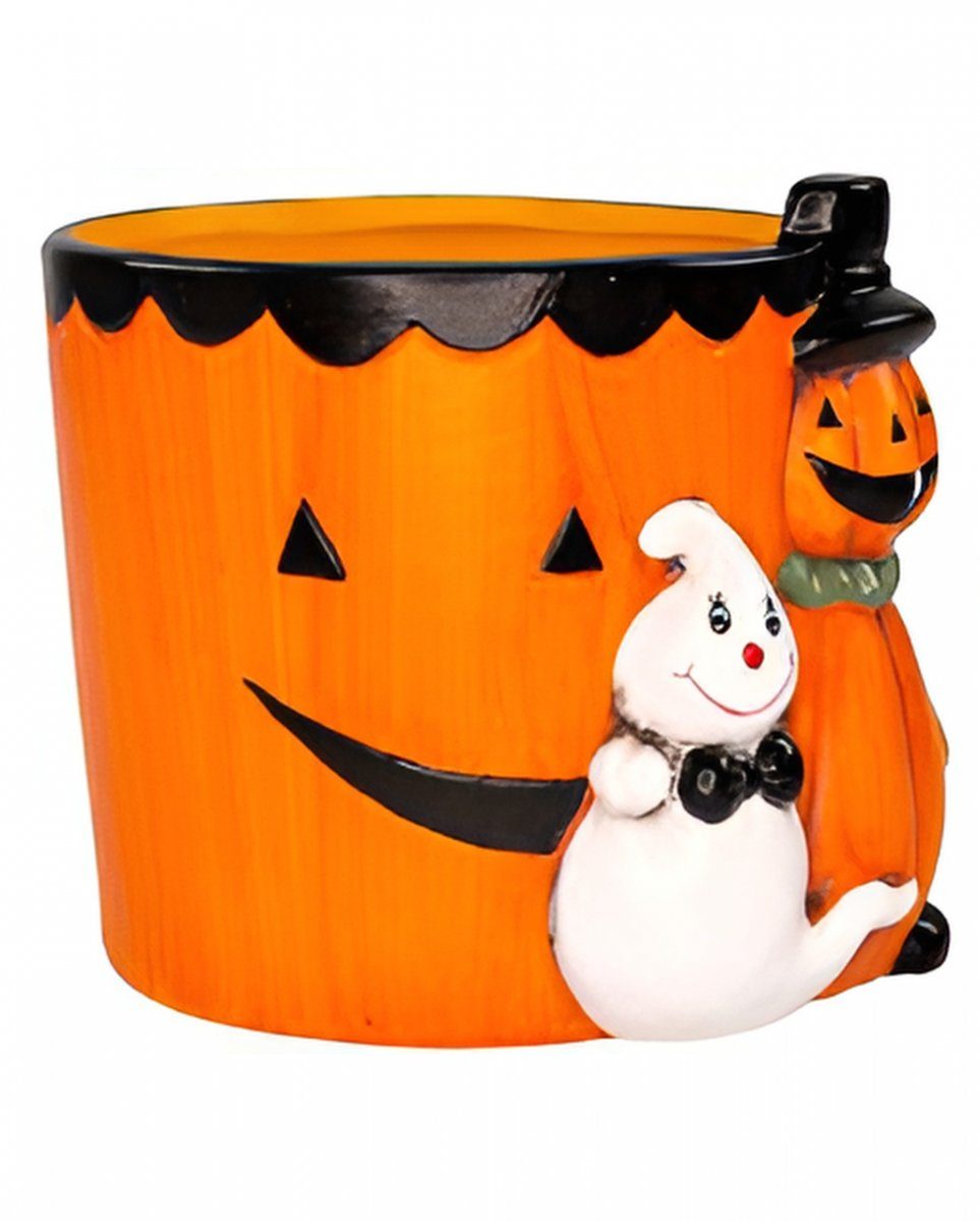Dekoobjekt Halloween Kürbis Keramik Pflanzentopf mit Geist
