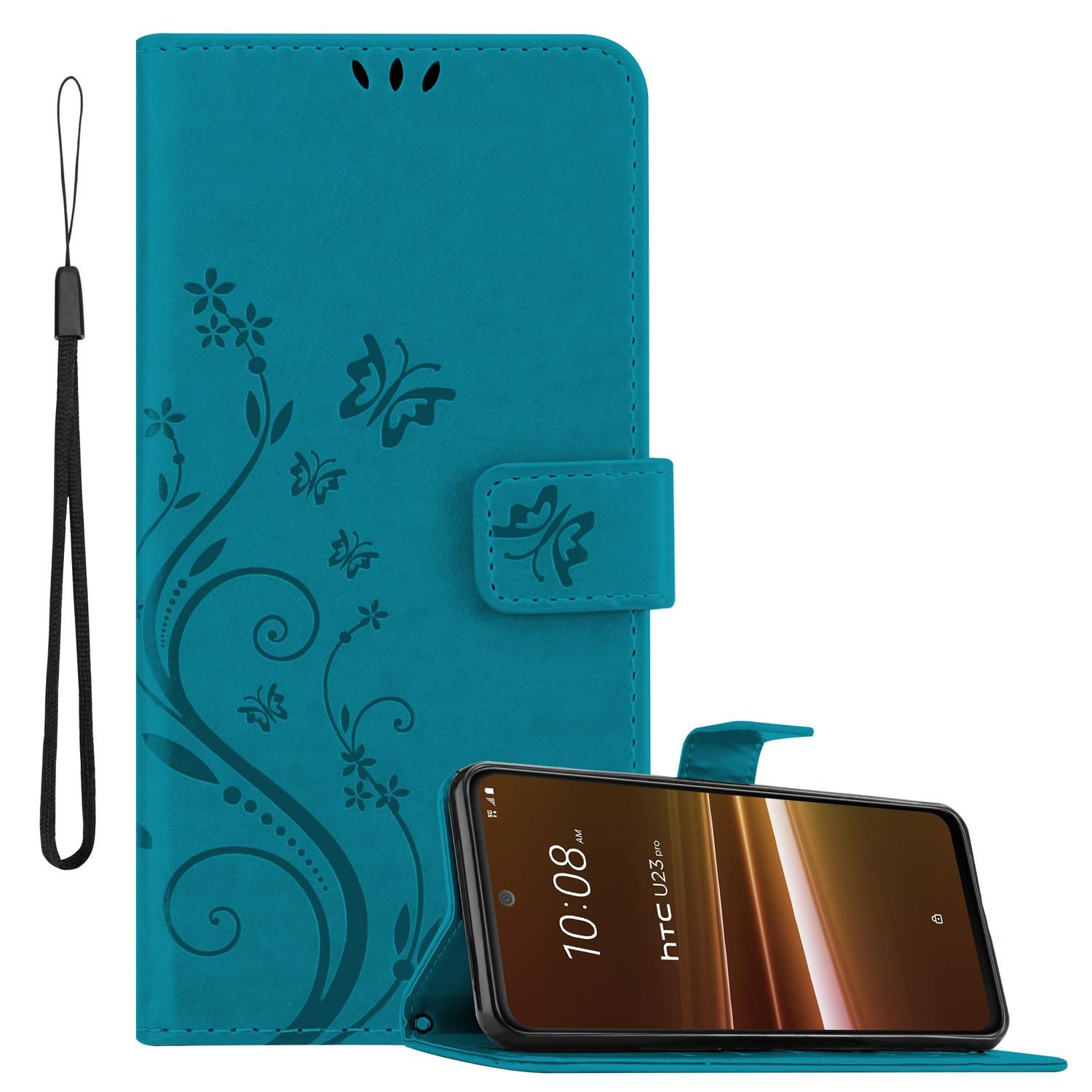Cadorabo Handyhülle für HTC U23 PRO Hülle HTC U23 PRO, Hülle Schutzhülle Blumen Flower mit Standfunktion Kartenfach Magnet