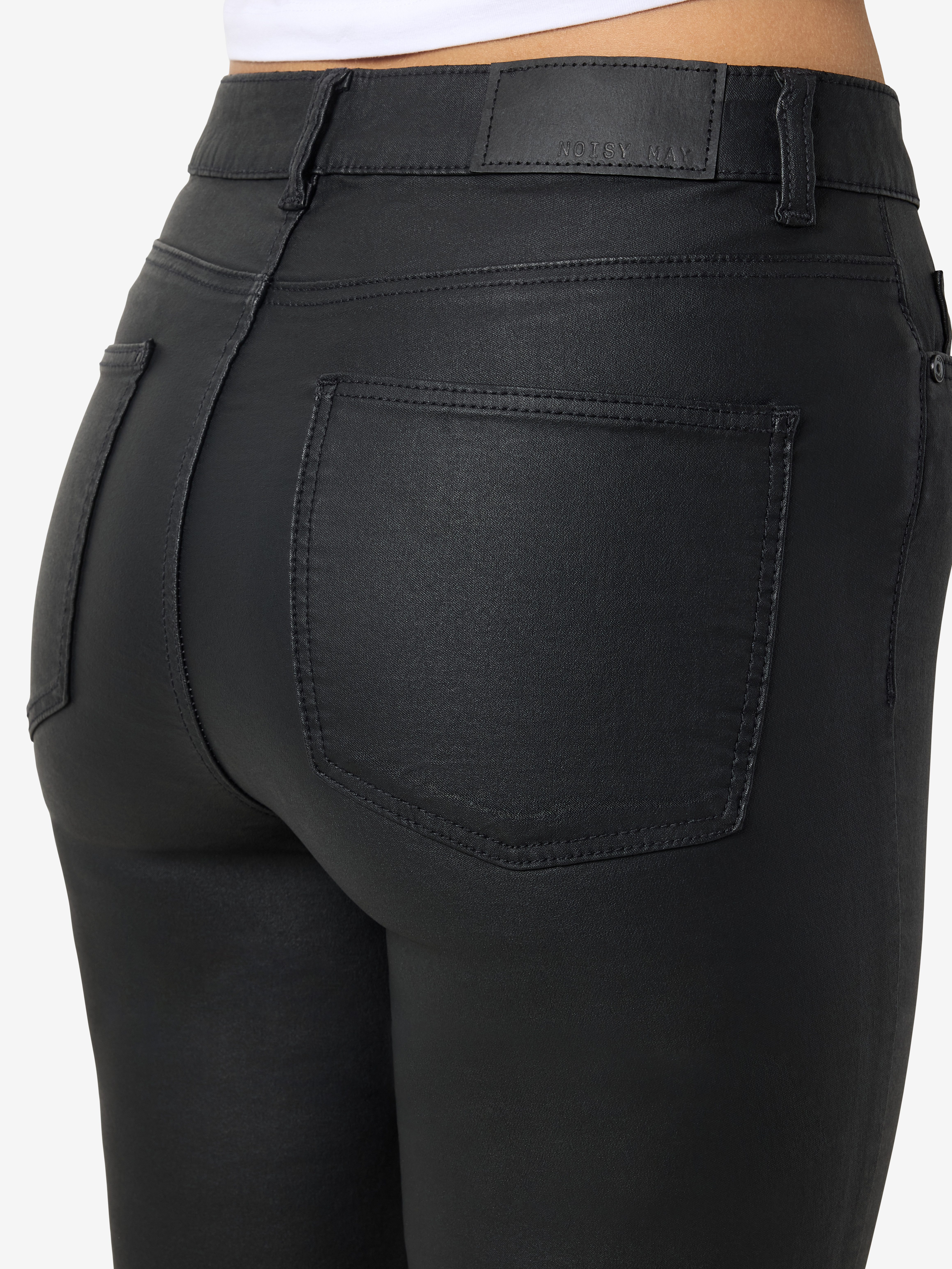Noisy may Lederimitathose NMSALLIE HW FLARE COATED PANTS NOOS