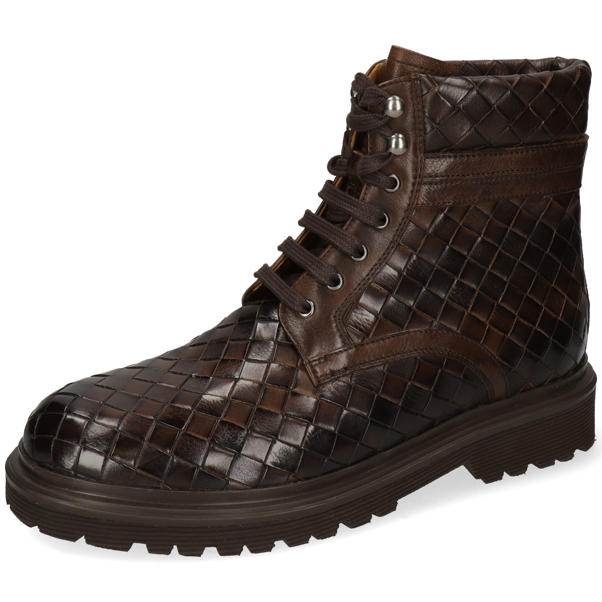 Melvin & Hamilton Matteo 13 Leder-Schnürstiefeletten für Herren Stiefelette Flache Absätze, Echtes Leder, Vegetabile Gerbung, Von Hand geflochten