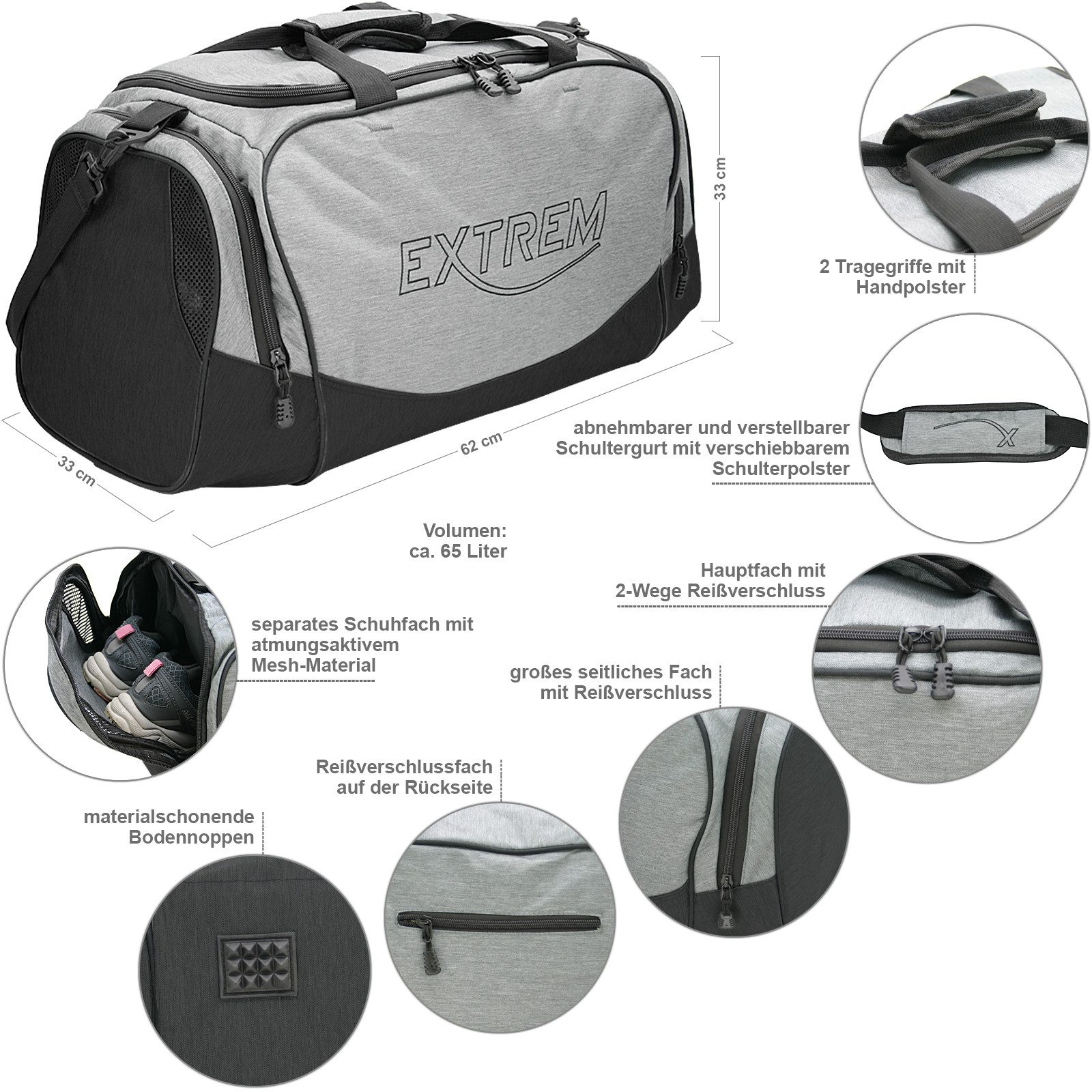 BAG STREET INTERNATIONAL Reisetasche Große Leichte Sporttasche, faltbar, 65 Liter, mit Schuhfach