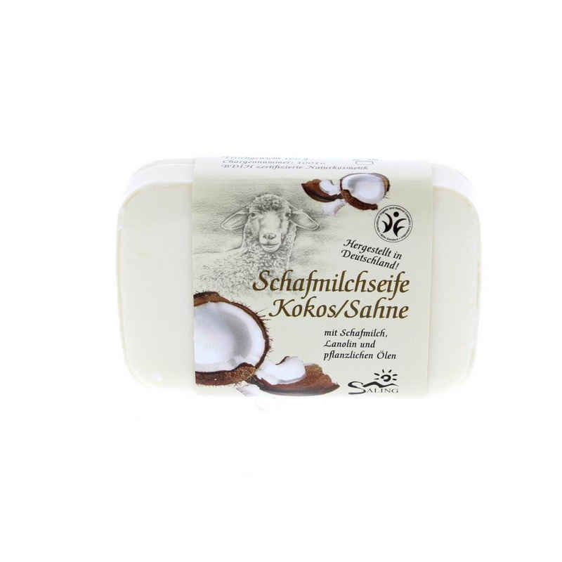 Sanoll Feste Duschseife Saling Schafmilchseife Kokos Sahne, 100 g