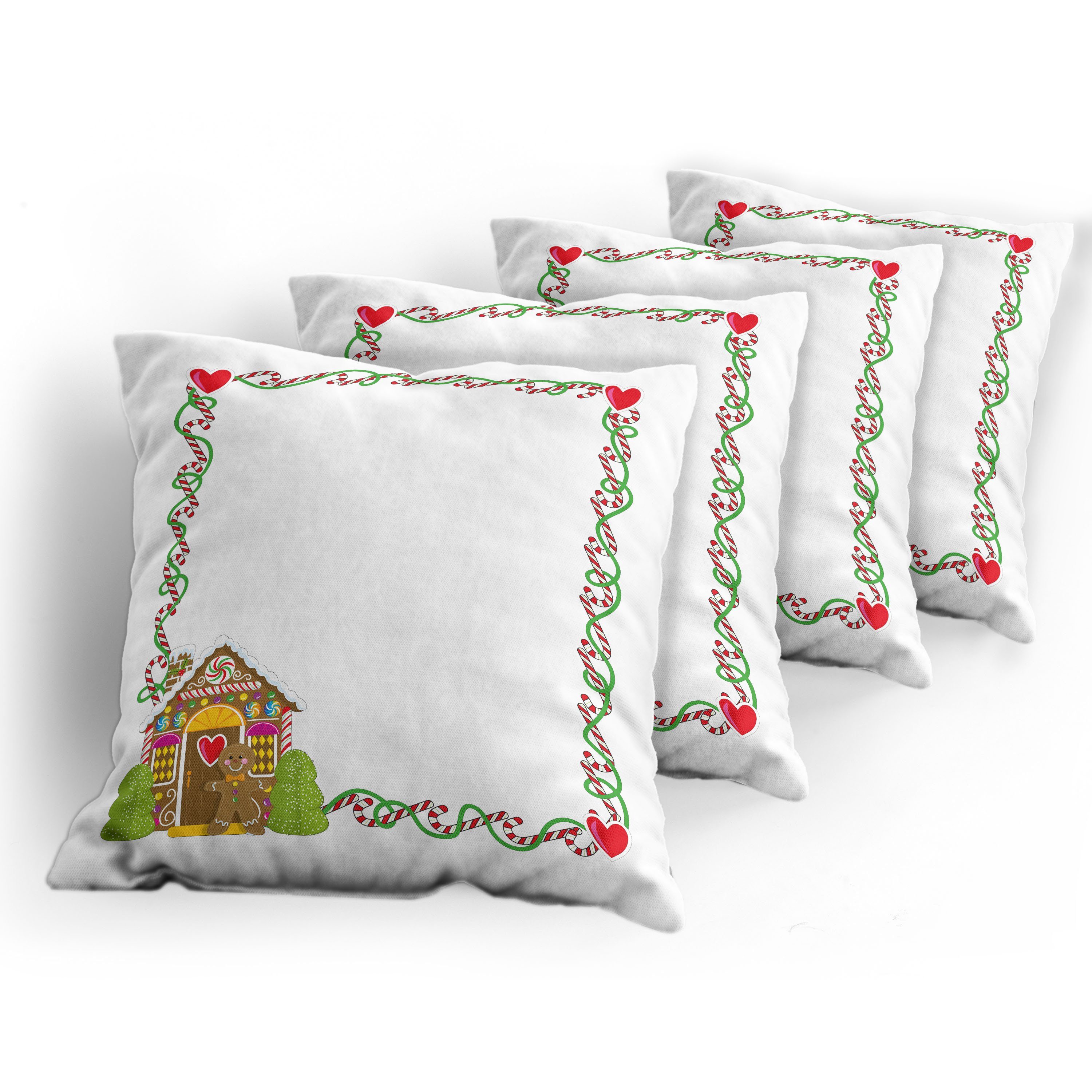 Abakuhaus Doppelseitiger (4 Weihnachten Digitaldruck, Kissenbezüge Accent Modern Lebkuchenhaus Stück),