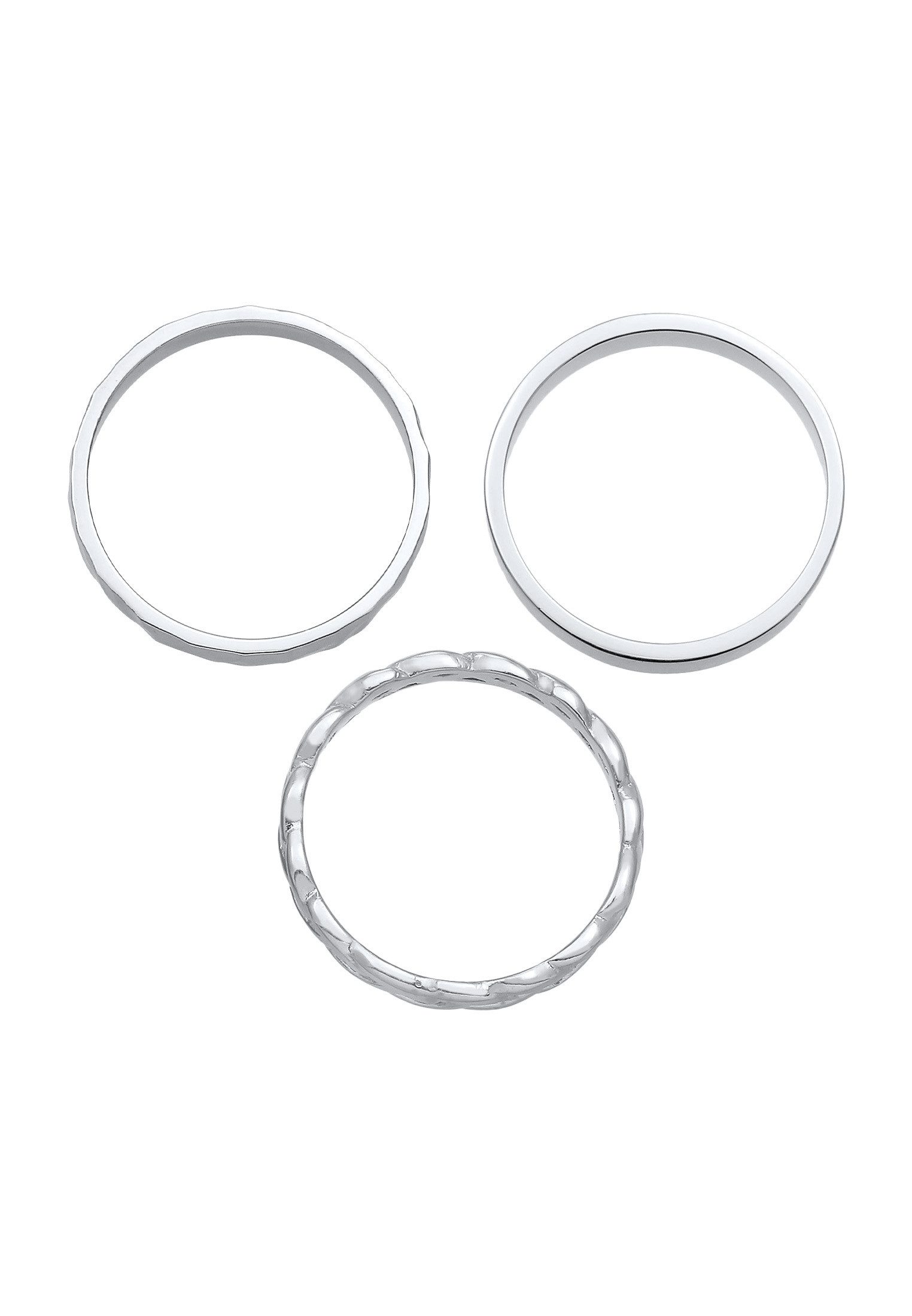 Elli Ring-Set Bandring Zopfmuster Hammerschlag 3er Set 925 Silber, Ring Set