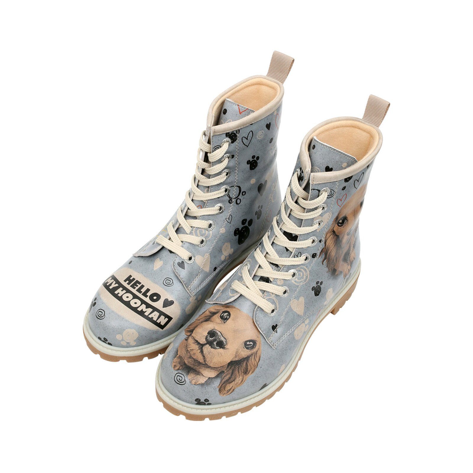 DOGO Long Boots Schnürstiefel Hello My Hooman Damen Stiefeletten, Schnürboots Handgefertigt