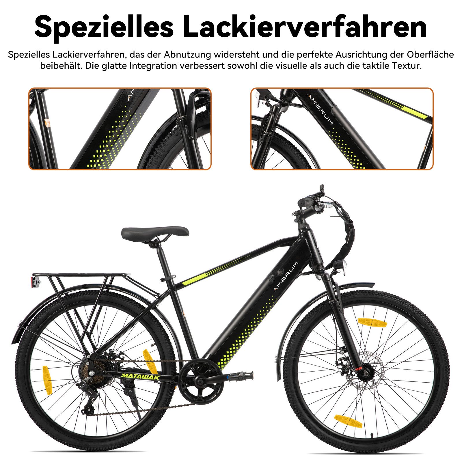 HILAND E-Bike 26" Elektro-Citybike 250W 10,4Ah mit Gepäckträger für Pendeln & Touren, Heckmotor, 374,4 Wh