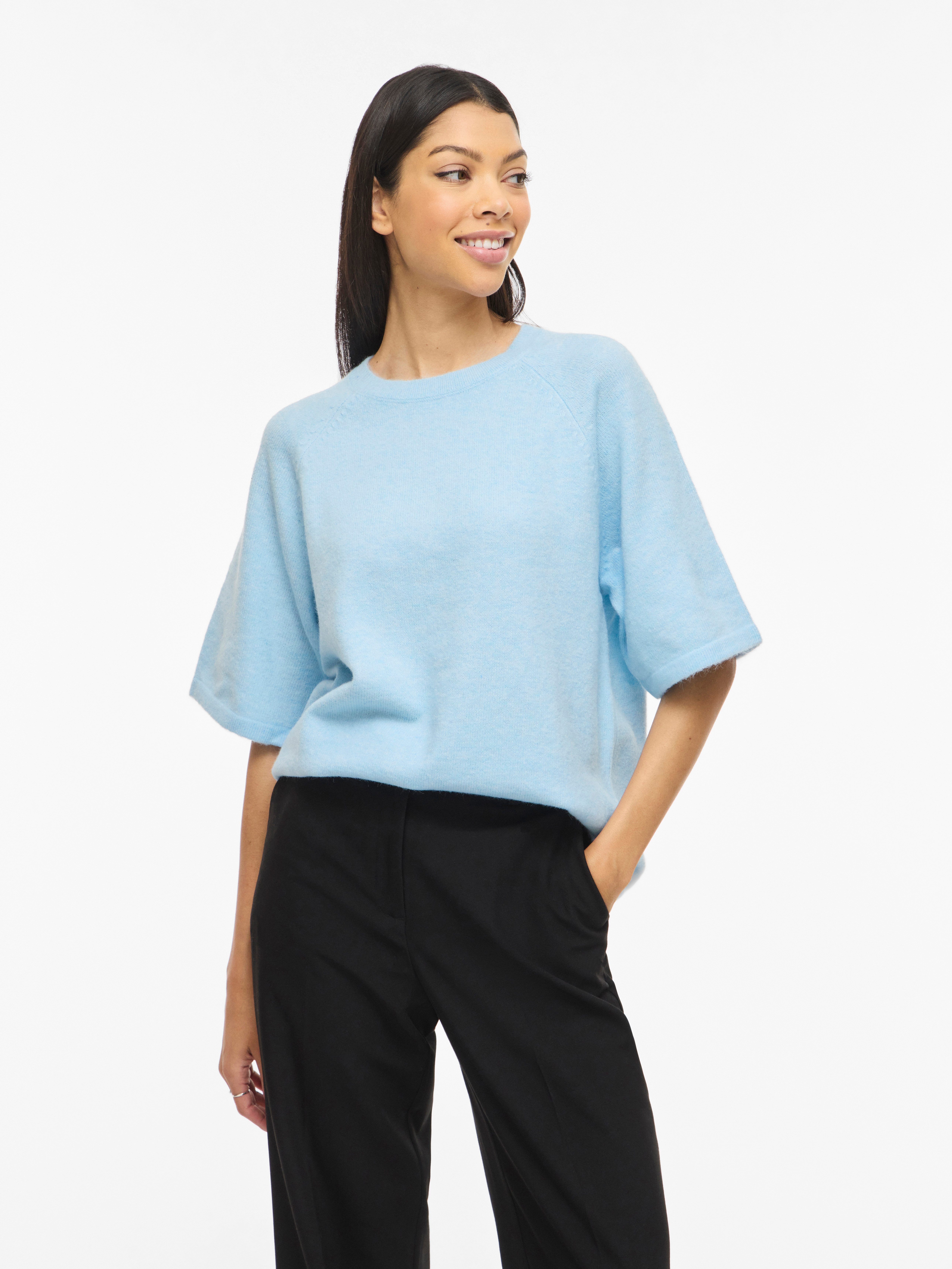 Vila Strickpullover VILIGA 2/4 O-NECK KNIT TOP - NOOS Materialmix, relaxed fit