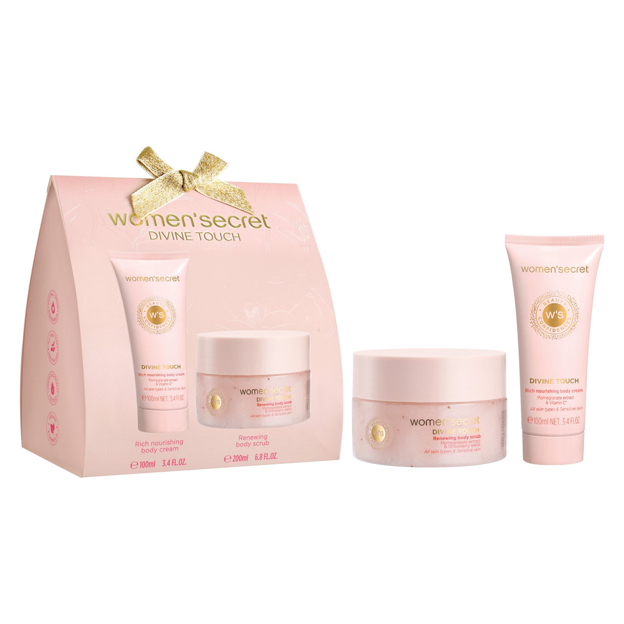 women'secret Körperpeeling Divine Touch - Mini Gift Set, 2-tlg., Body Scrub 200ml + Body Cream 100ml